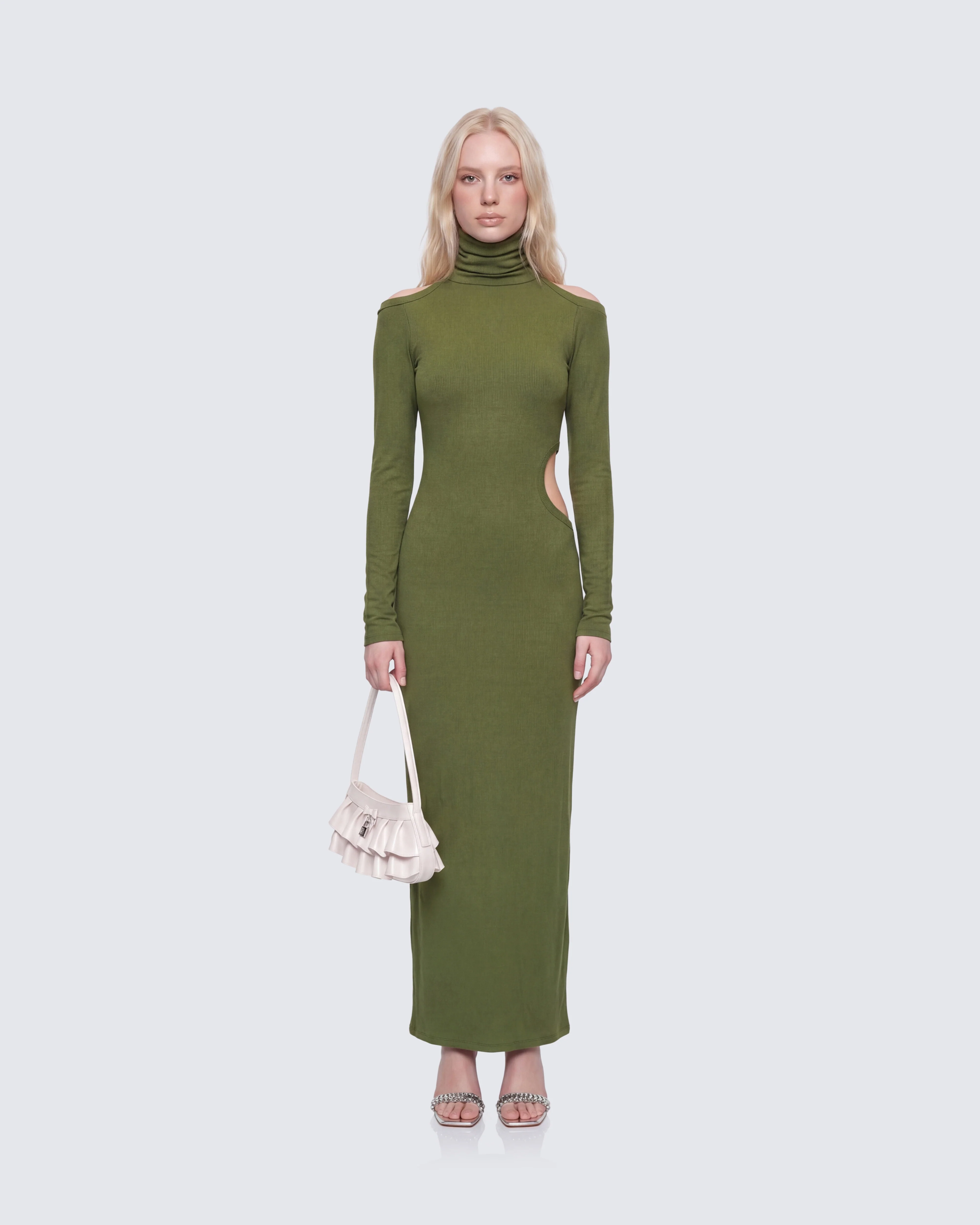 Aiko Olive Ribbed Cutout Maxi Dress - Image 2