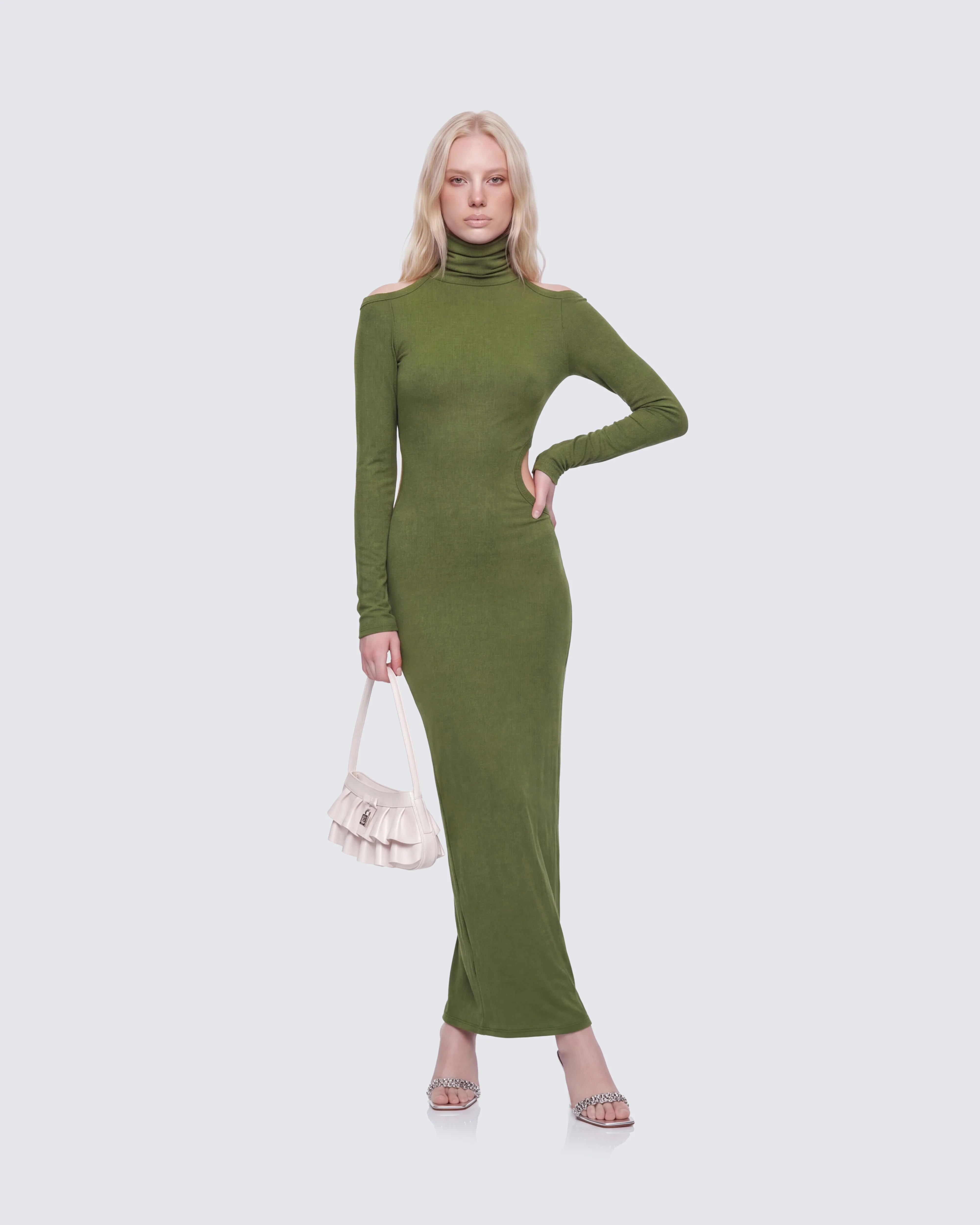 Aiko Olive Ribbed Cutout Maxi Dress - Image 4