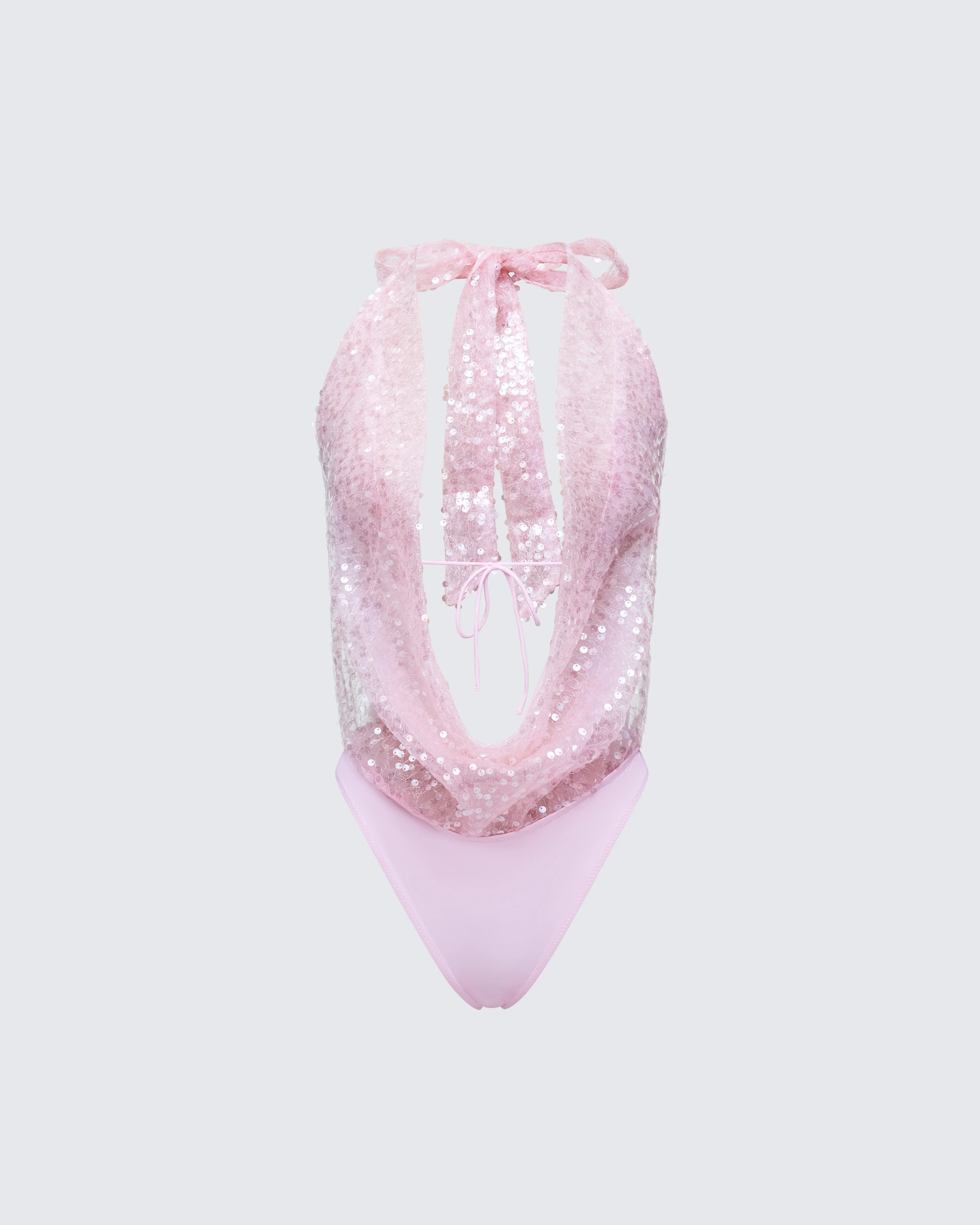 Alieka Pink Sequin Halter Bodysuit