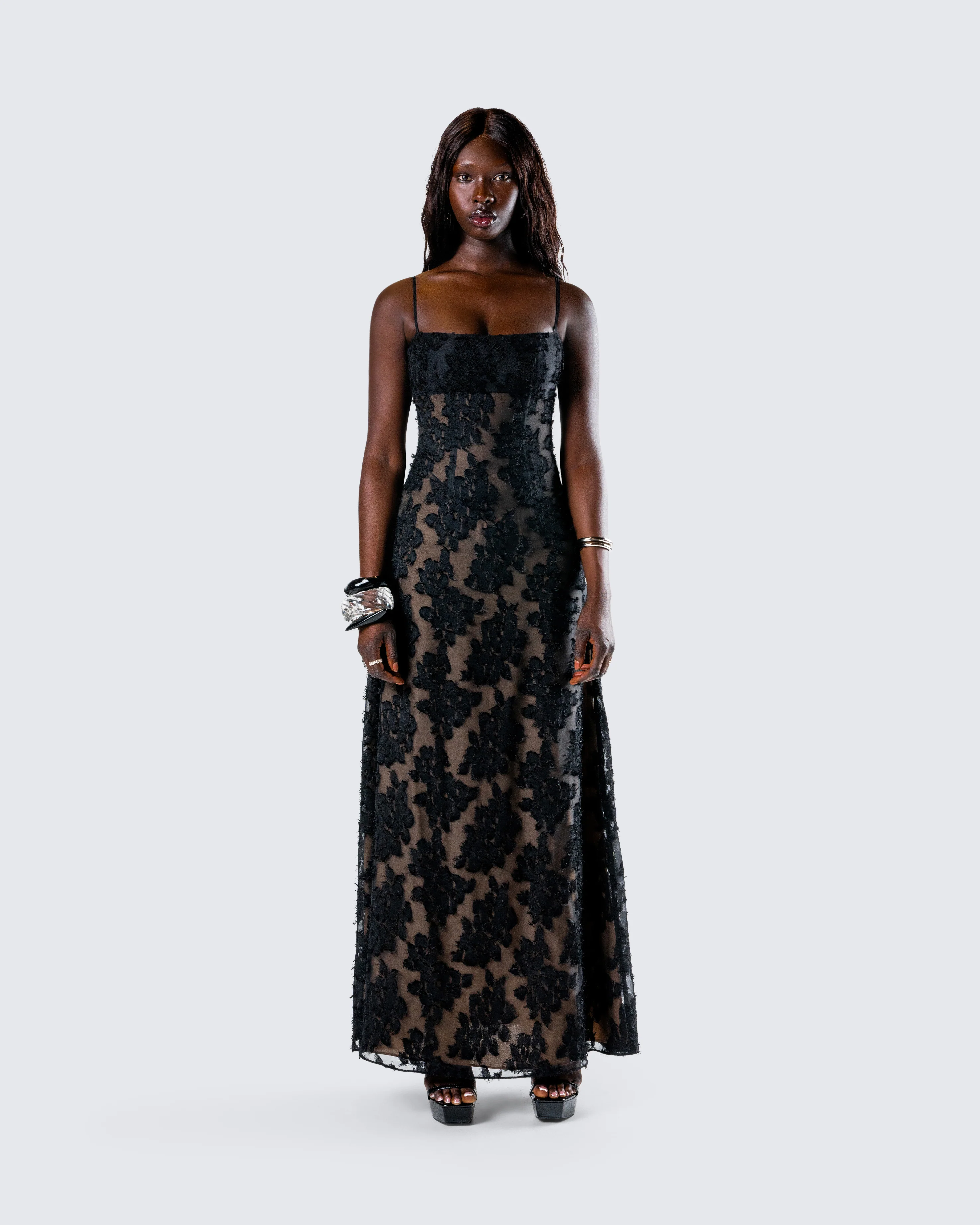 Audrina Black Burnout Maxi Dress - Image 4