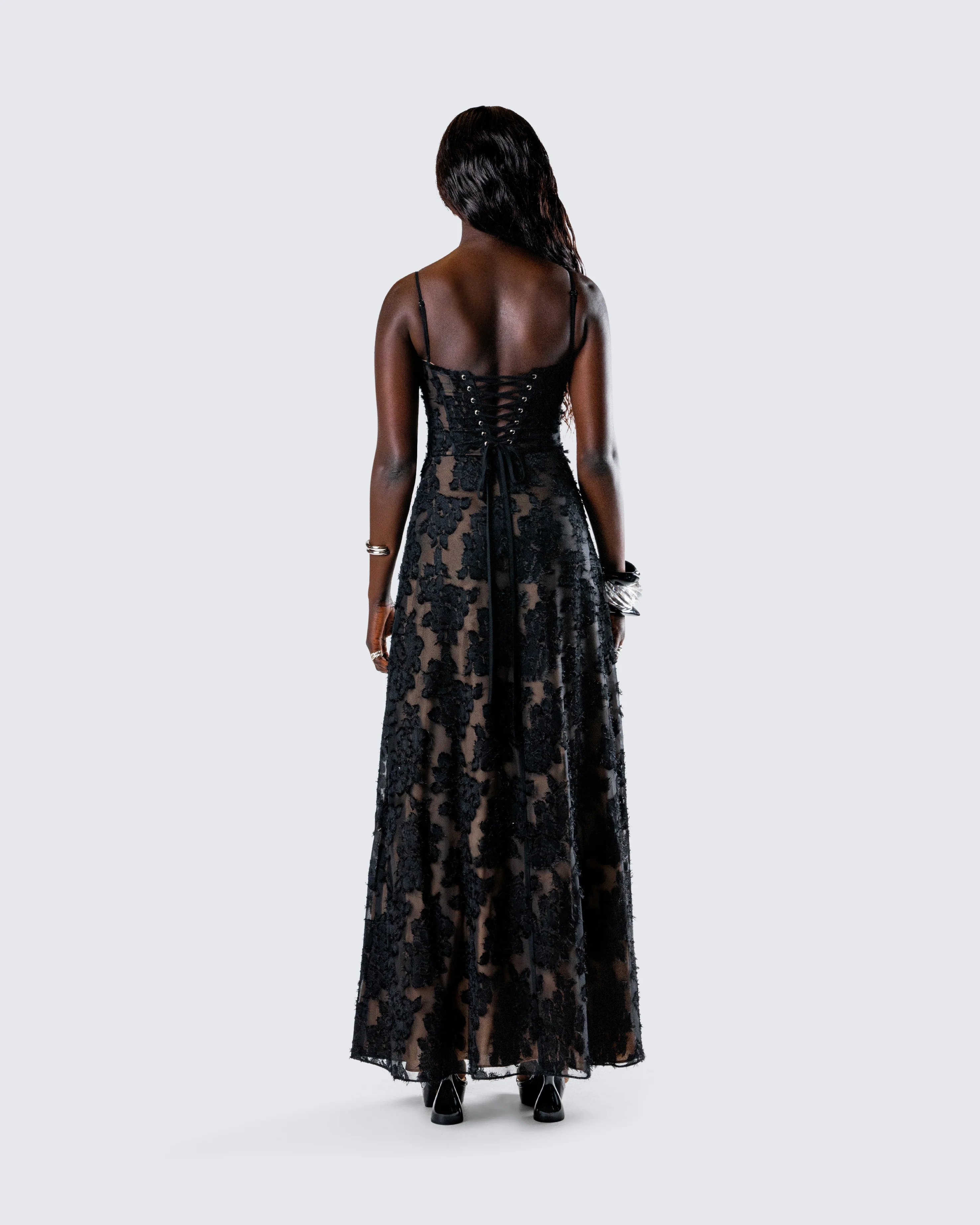 Audrina Black Burnout Maxi Dress - Image 7