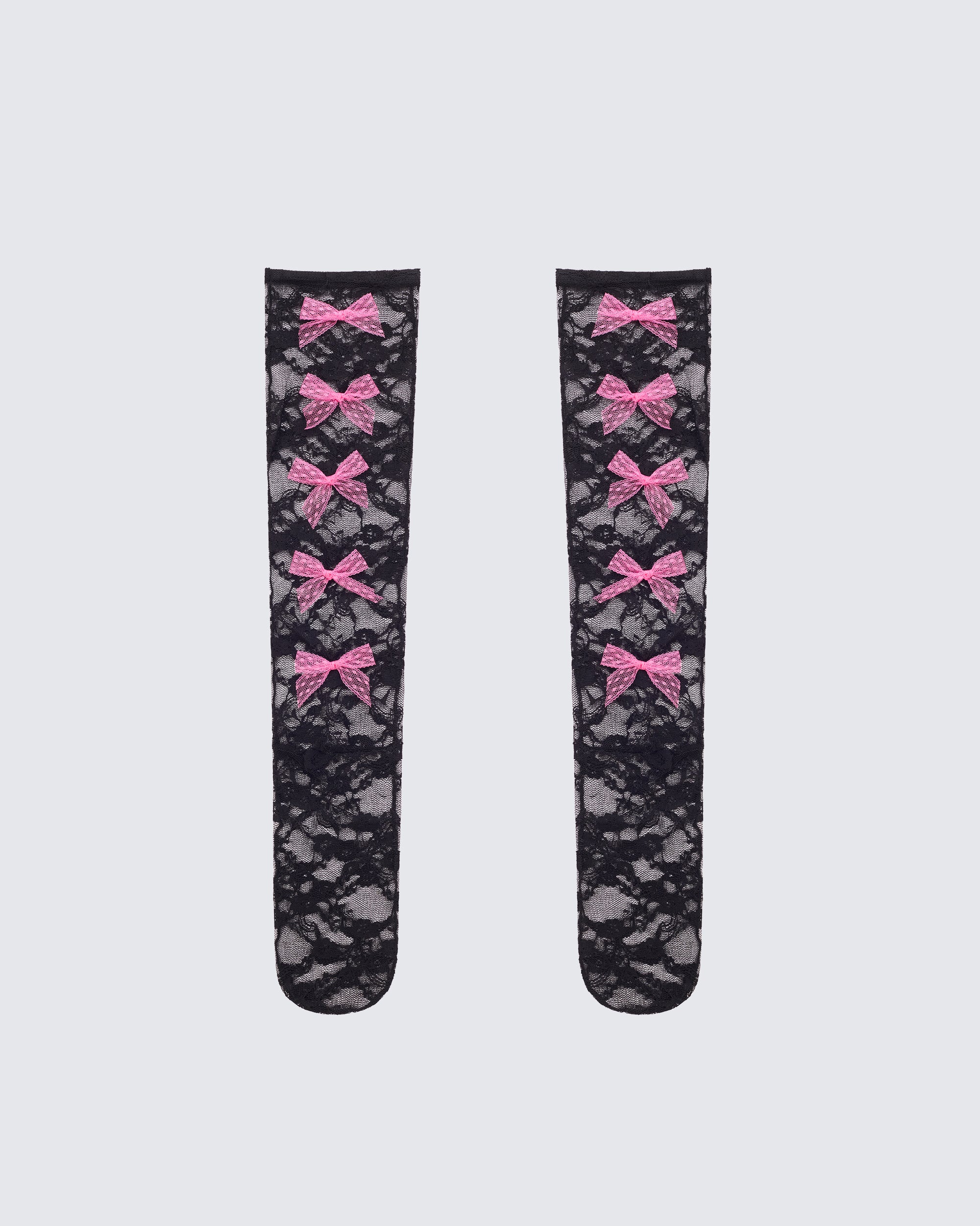 Aurora Black Knee High Lace Sock With Bow Trim