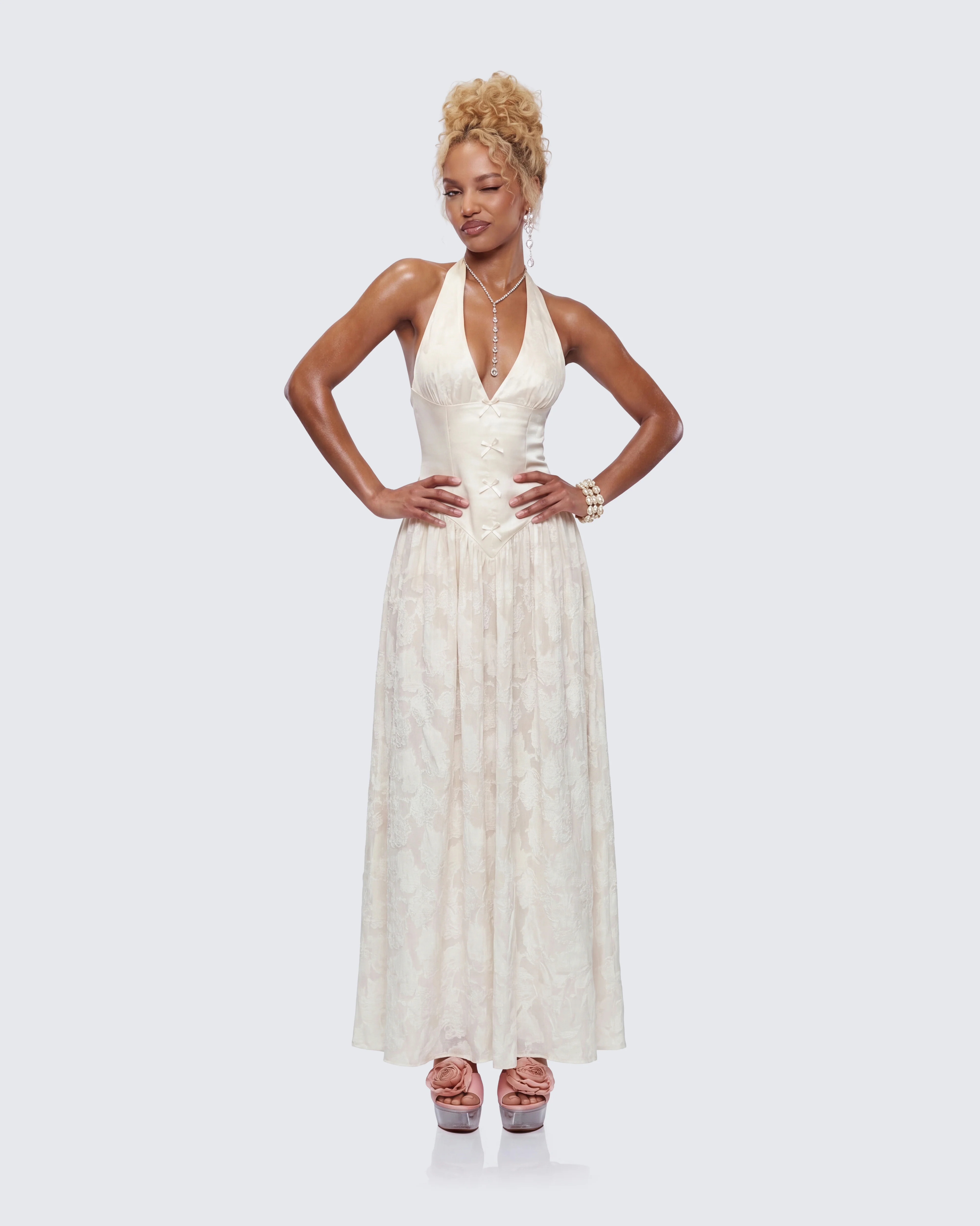 Avalon Ivory Corset Plunge Maxi Dress - Image 3