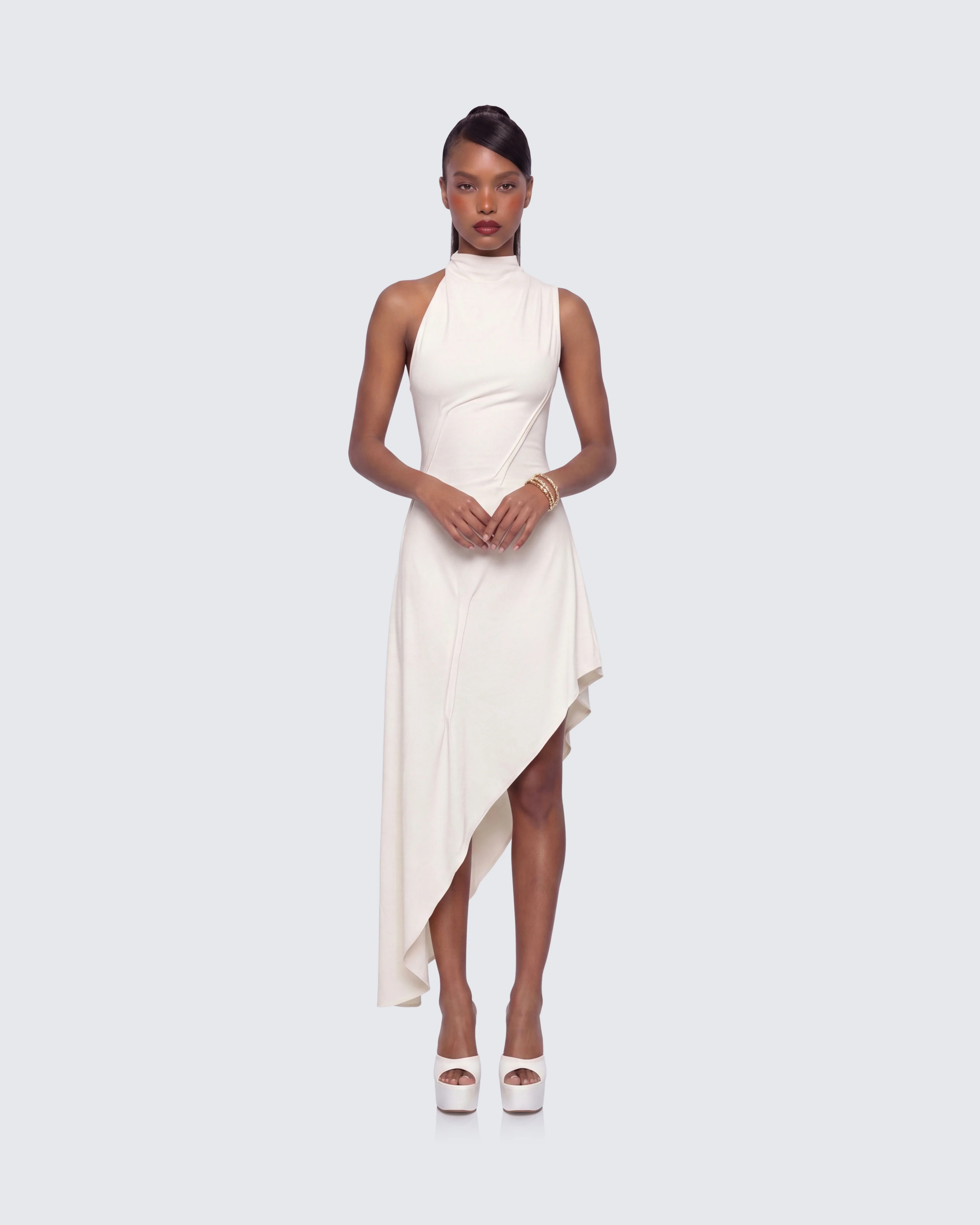 Billie Ivory Cinched Detail Open Back Tailored Midi Dress - Image 5