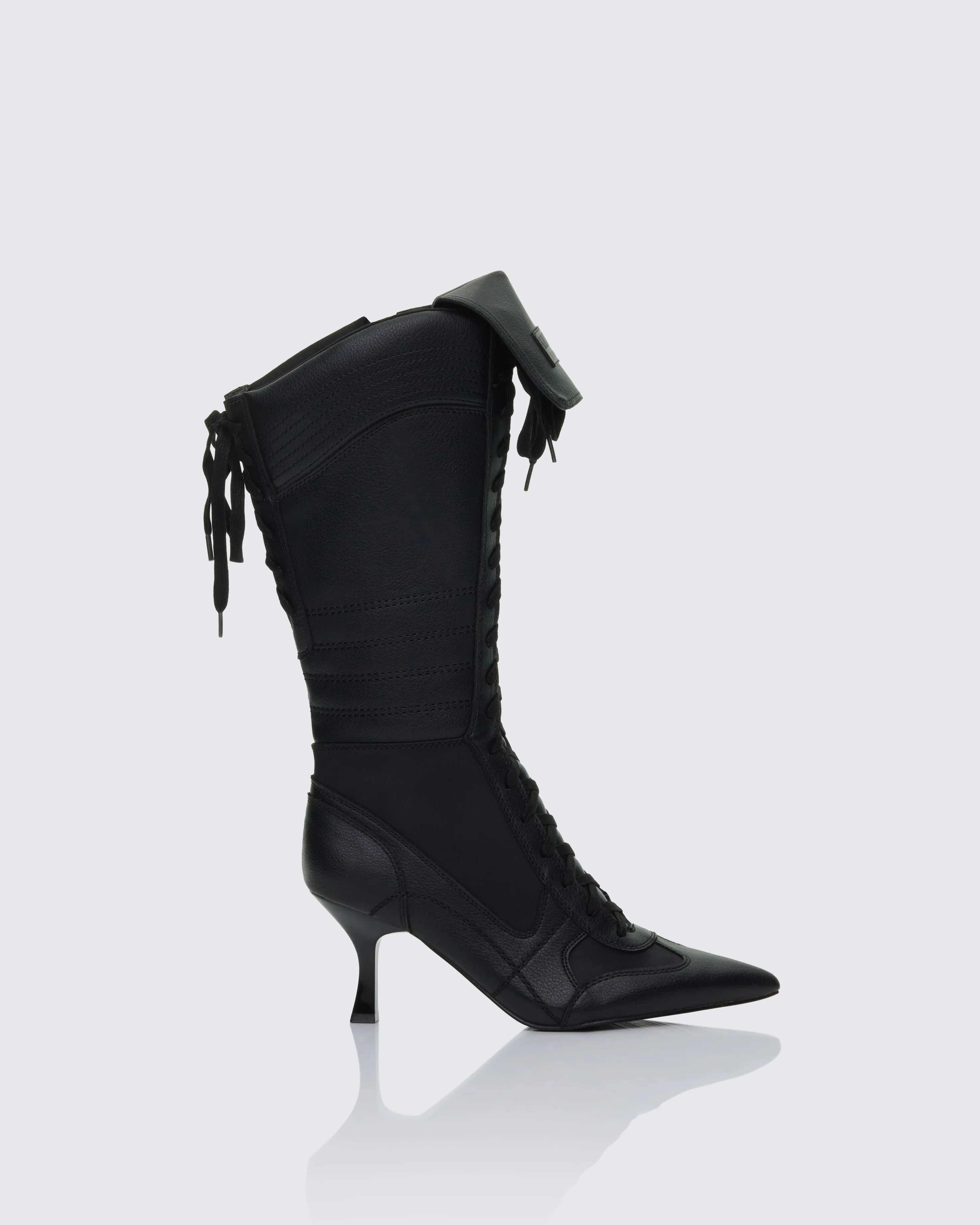 Blaze Black Knee High Boxing Heeled Boot