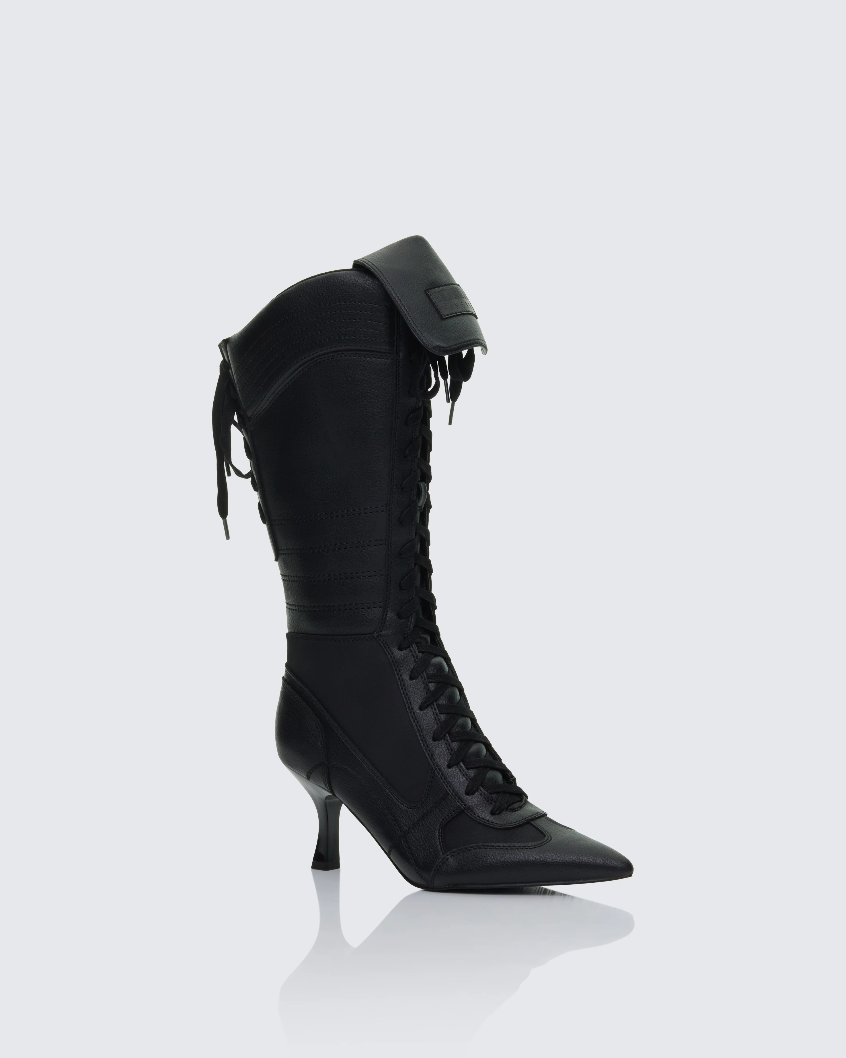 Blaze Black Knee High Boxing Heeled Boot - Image 2