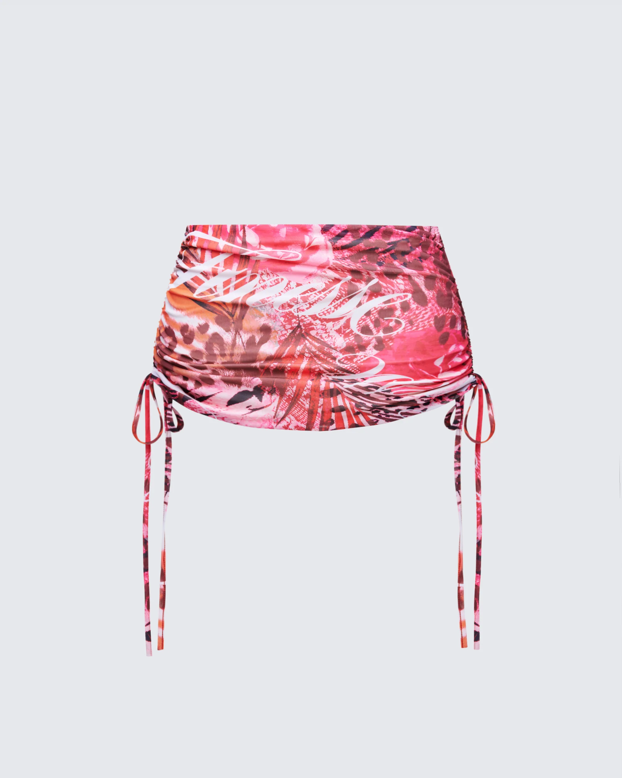 Cece Orange Printed Ruched Mini Skirt