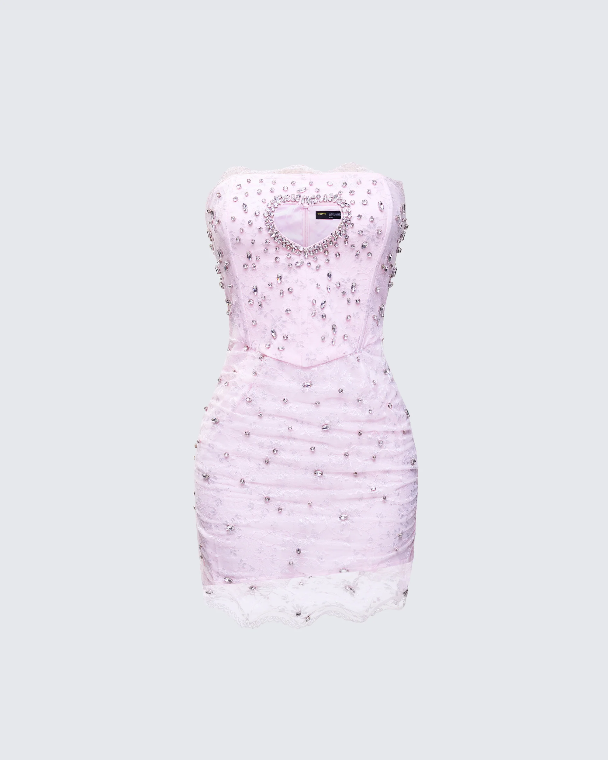 Clover Hand Beaded Rhinestone Pink Mini Dress