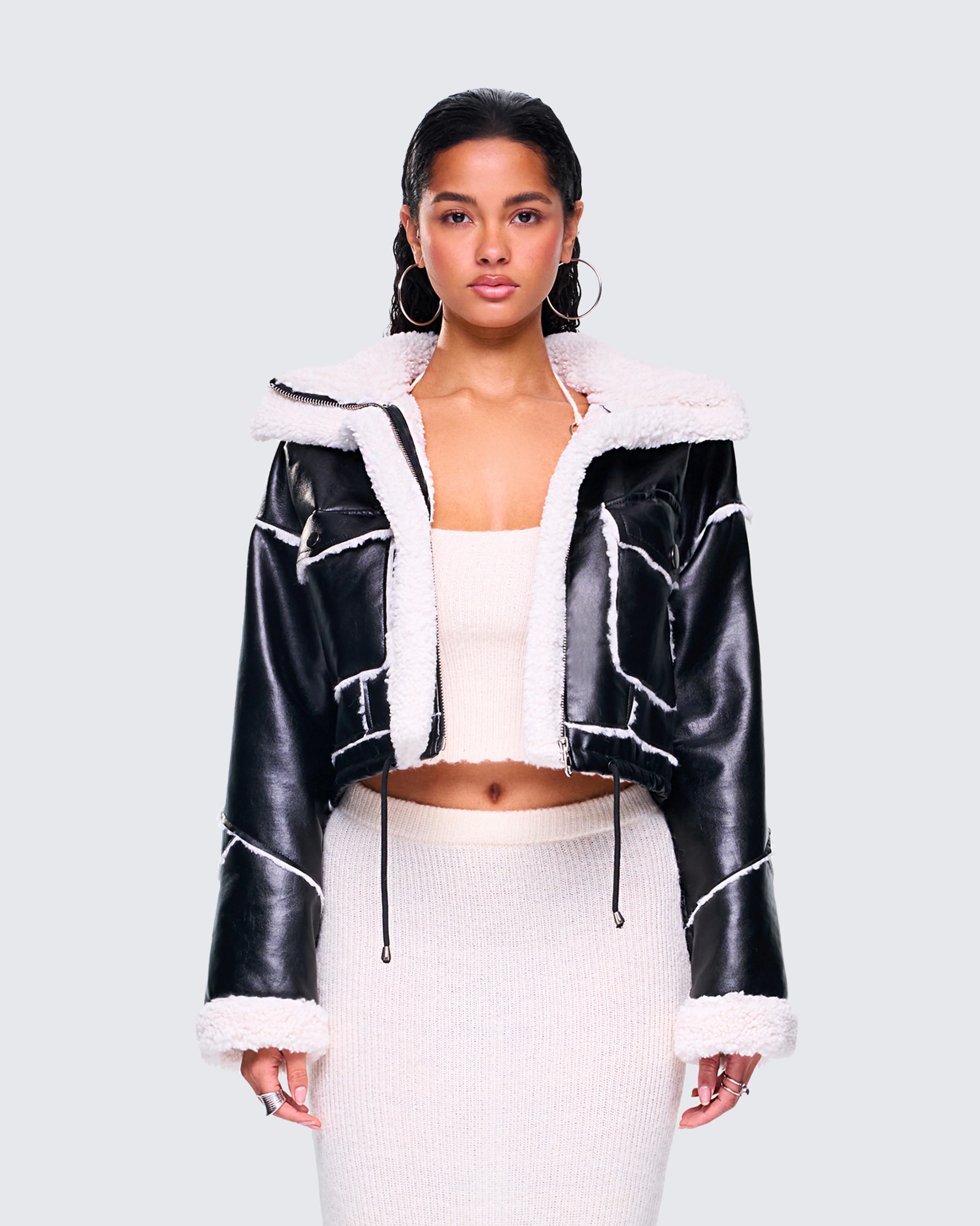 Coralie Black Sherpa Bonded Jacket - Image 4