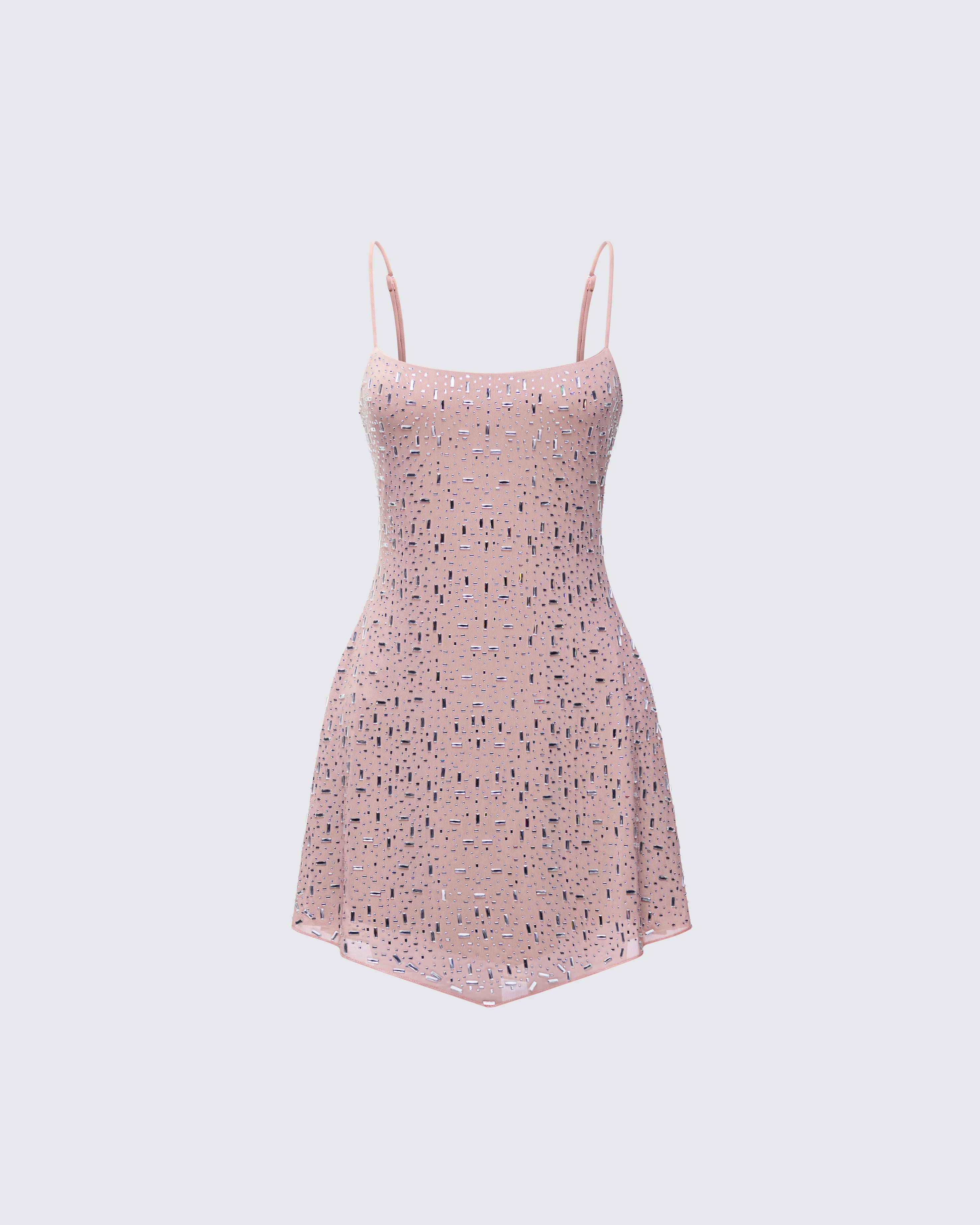 Daphne Nude Rhinestone Mini Dress