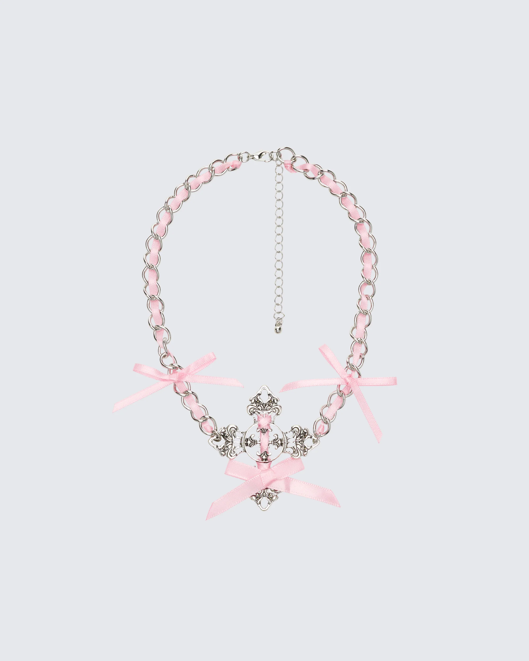 Dareena Silver Ribboned Cross Necklace