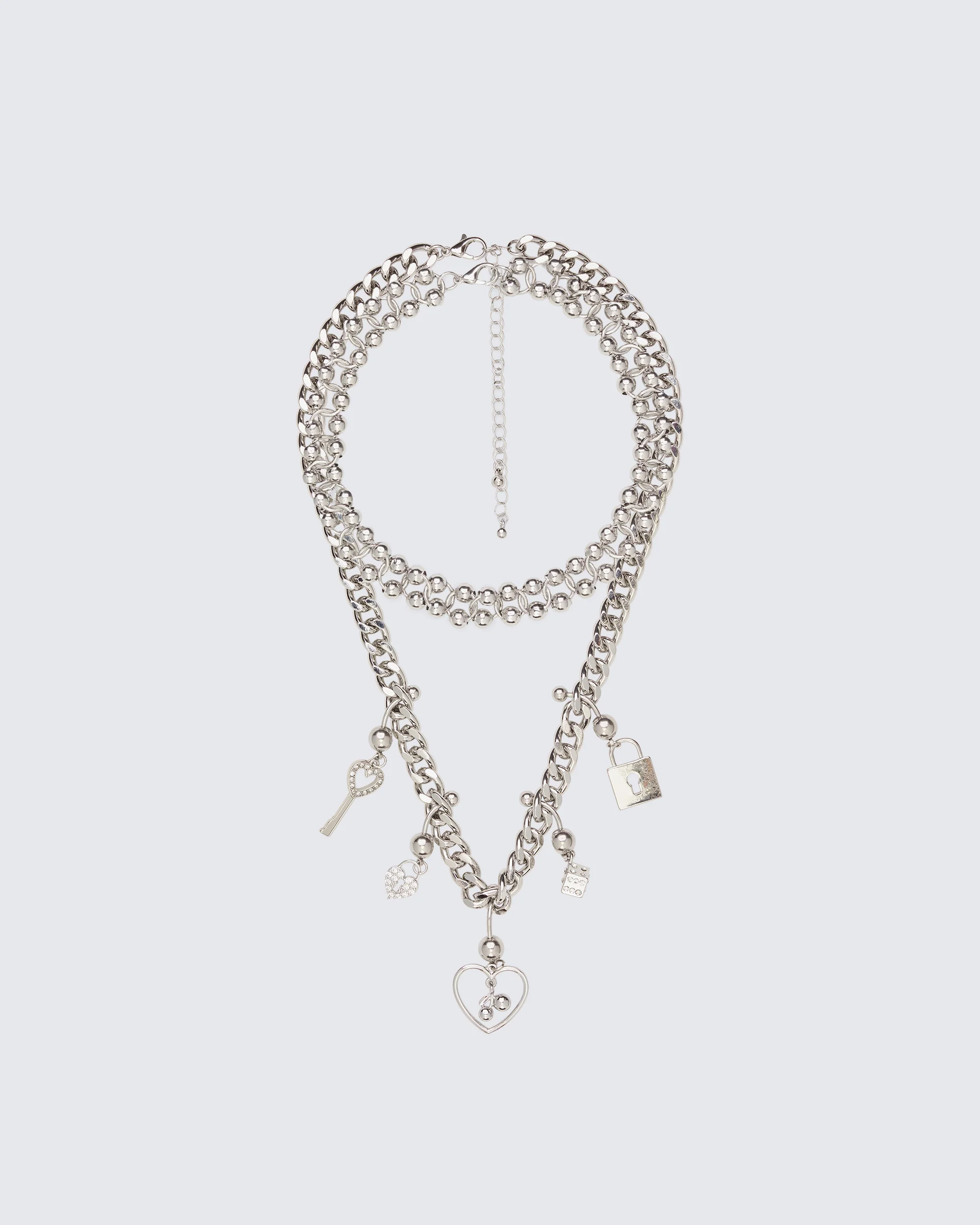 Darlene Silver Piercing Charm Necklace Stack