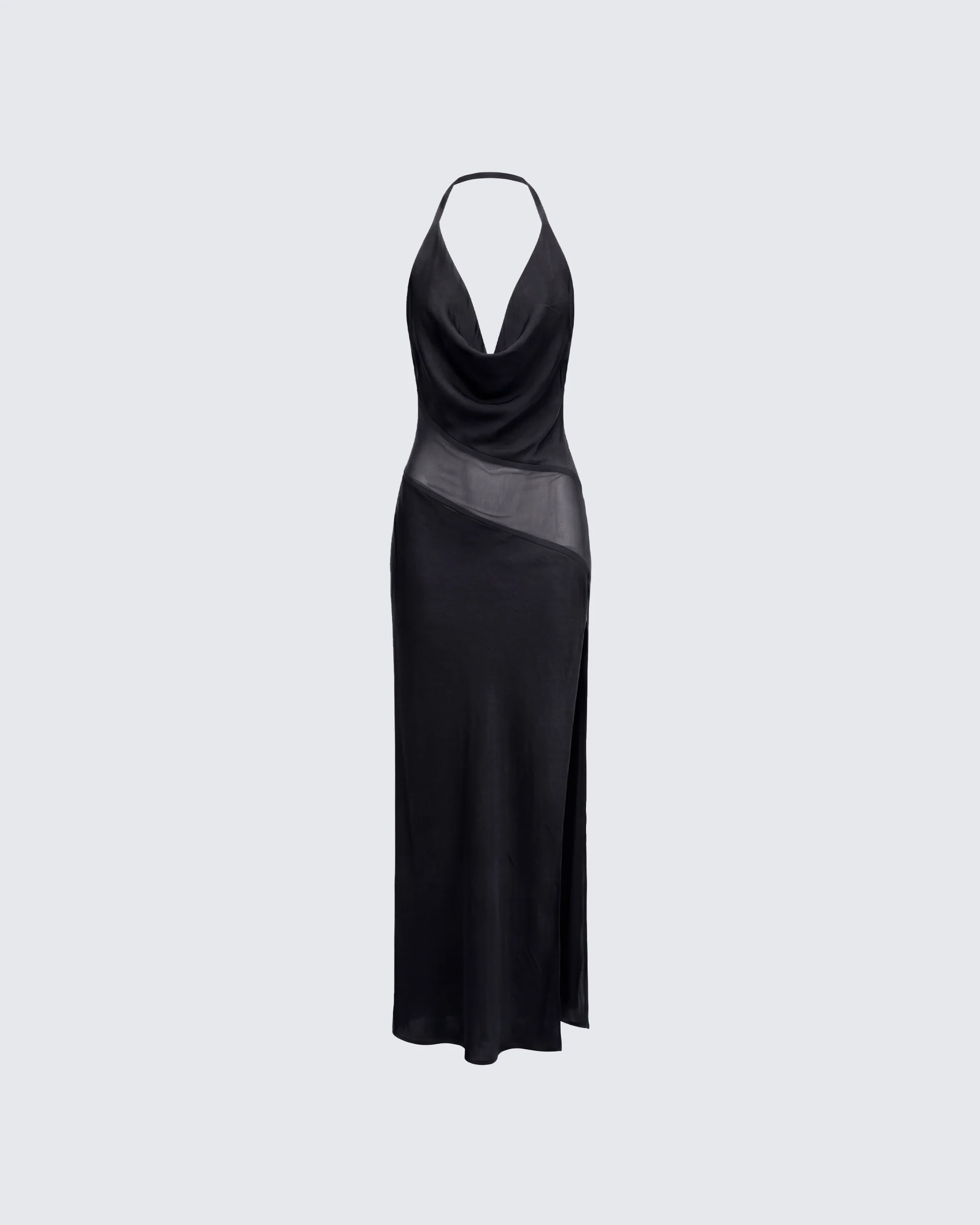 Daryl Black Matt Satin & Georgette Maxi Dress