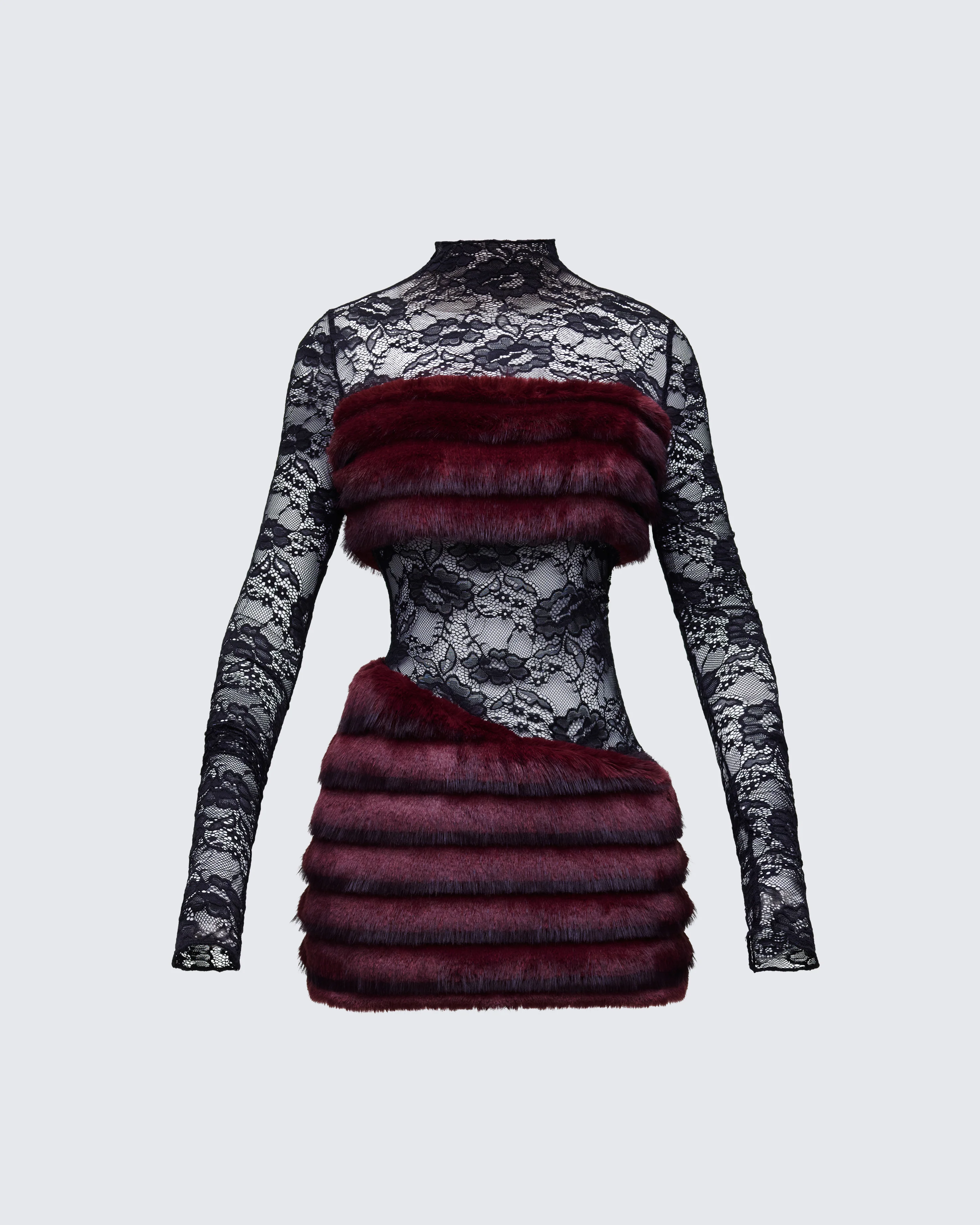 Dianne Red Faux Fur & Lace Mini Dress