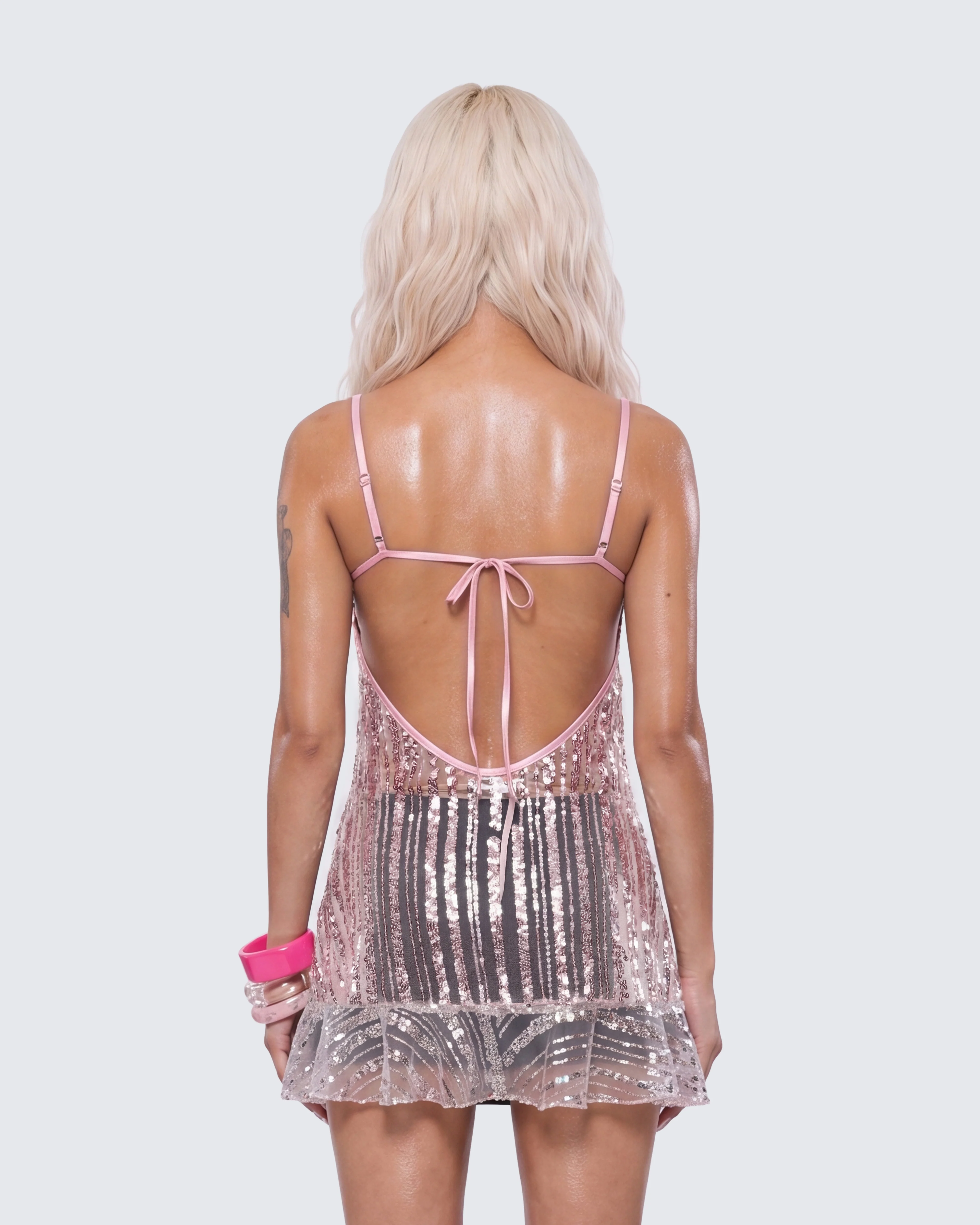 Ebba Pink Sequin Sheer Cami Top - Image 4