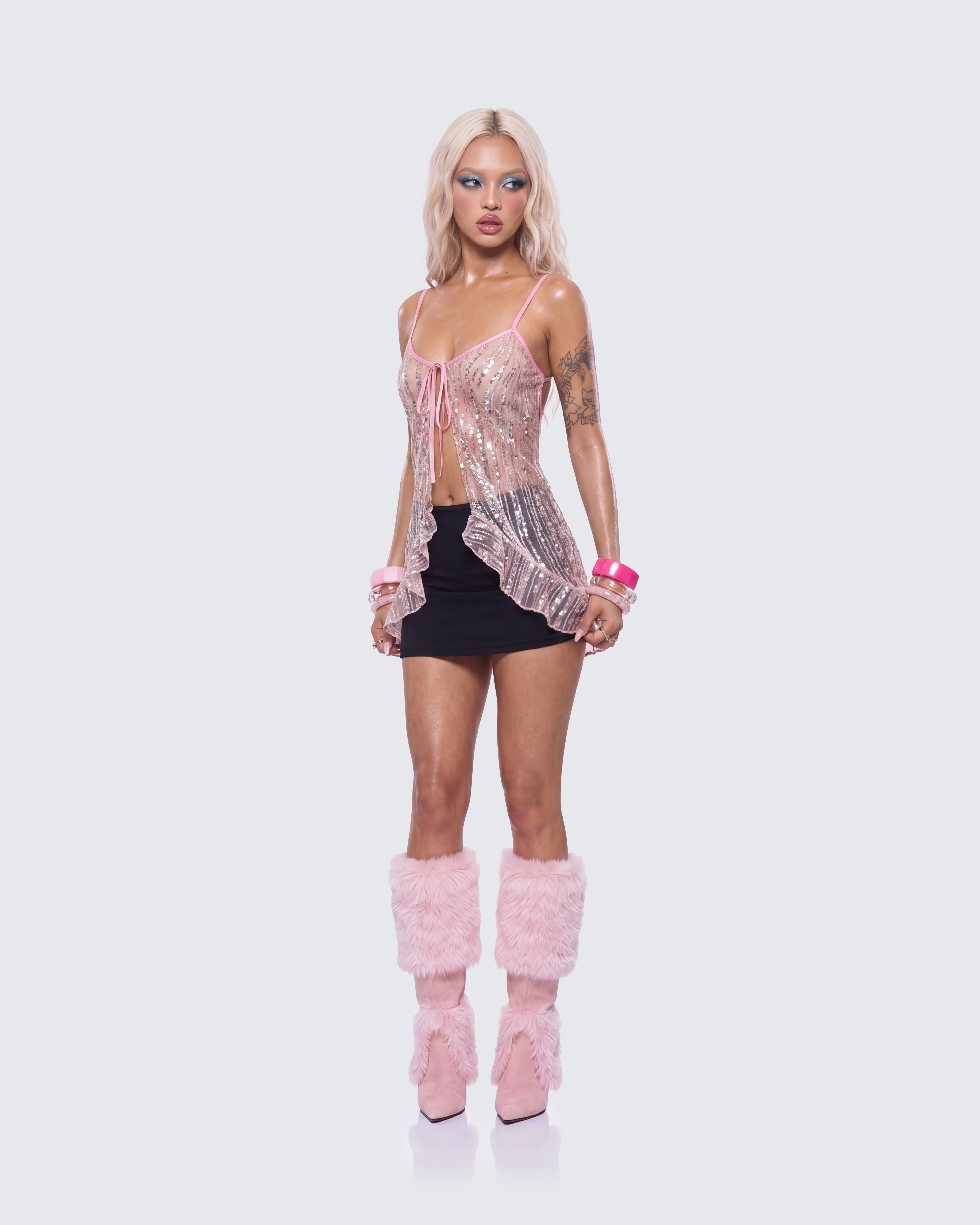 Ebba Pink Sequin Sheer Cami Top - Image 5