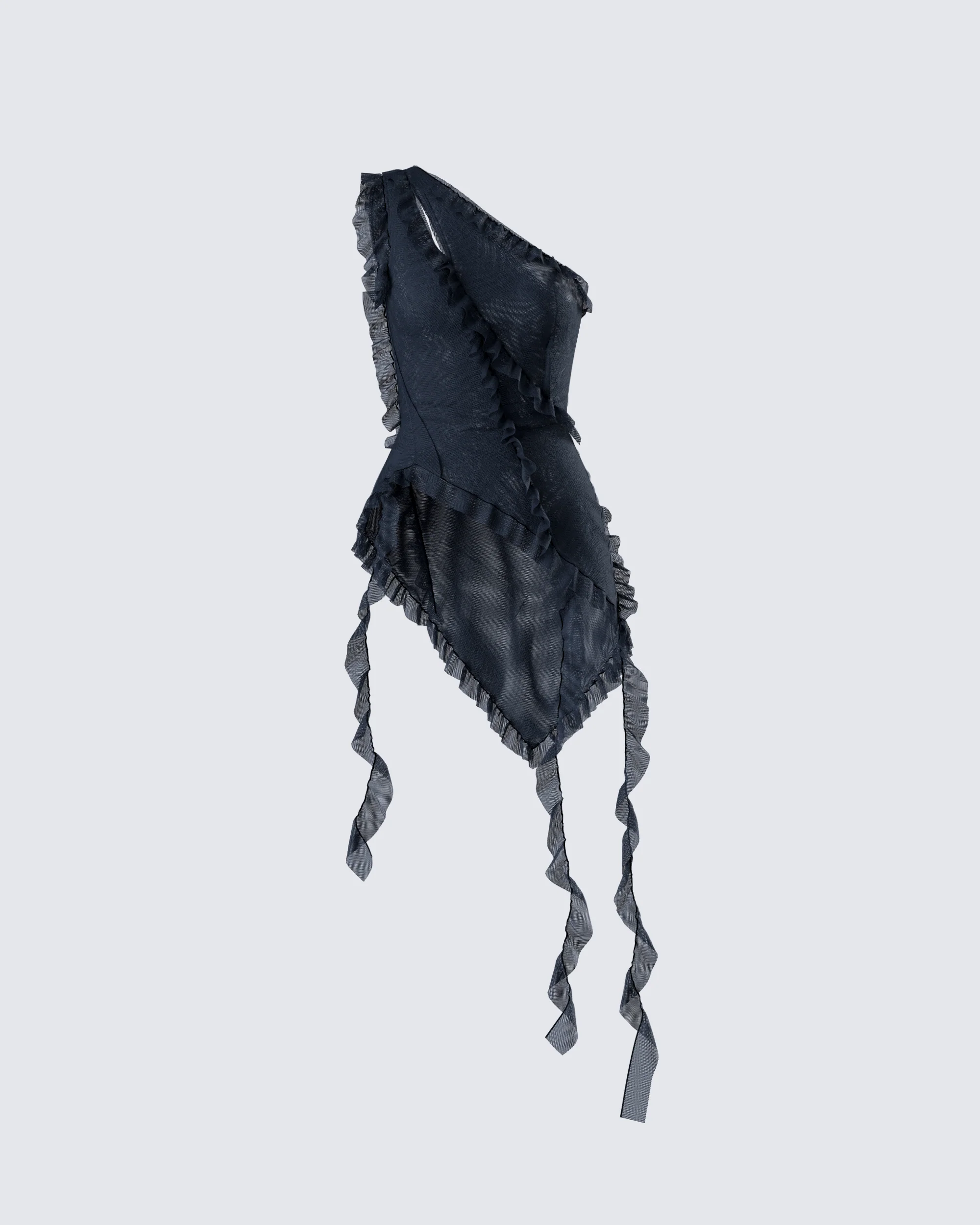 Ekaterina Black Mesh Ruffle Top