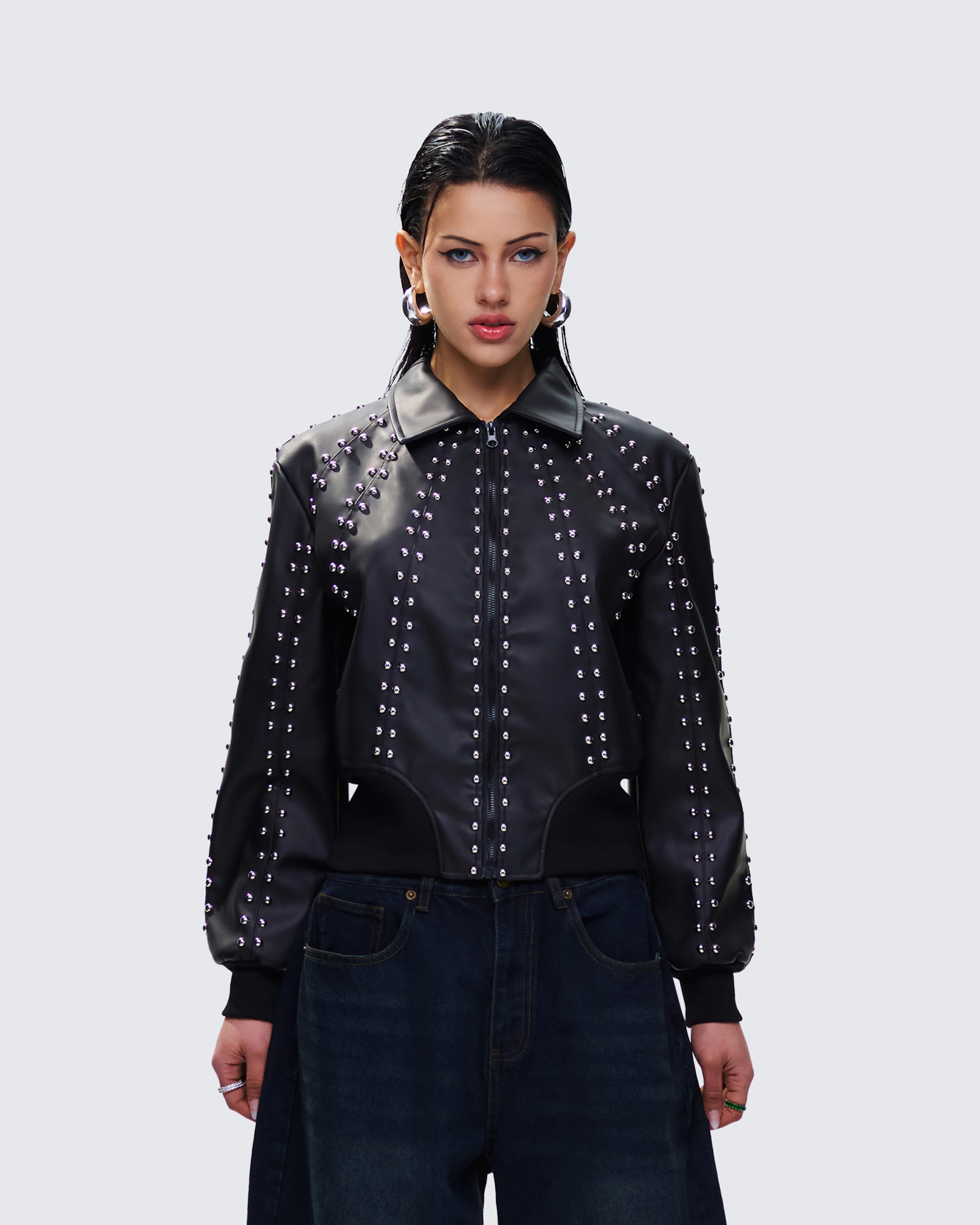 Eleri Black Vegan Leather Studded Jacket - Image 2