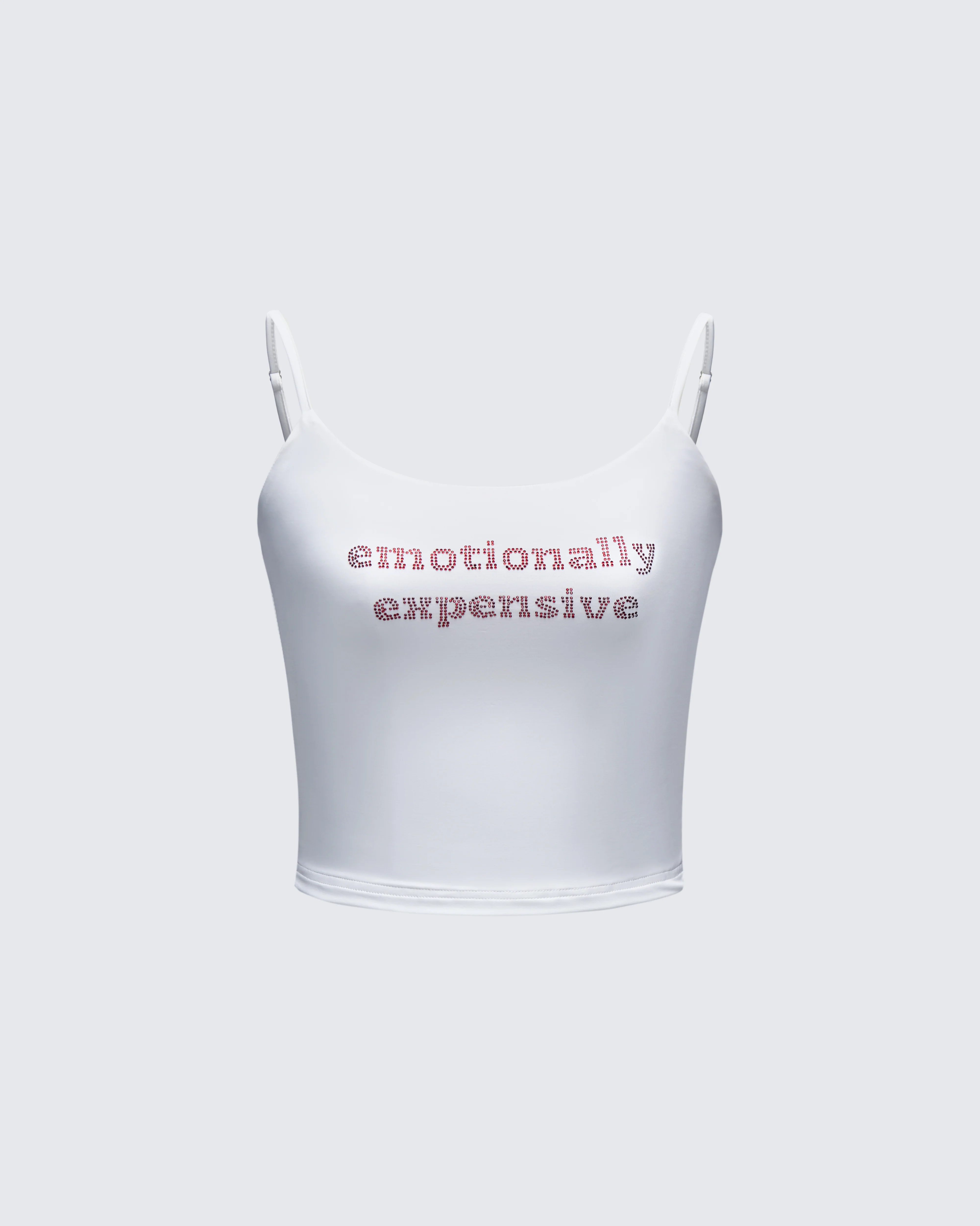Elli White Rhinestone Slogan Cami Top