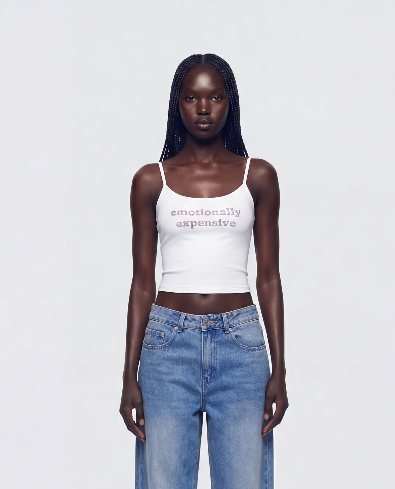 Elli White Rhinestone Slogan Cami Top - Image 2