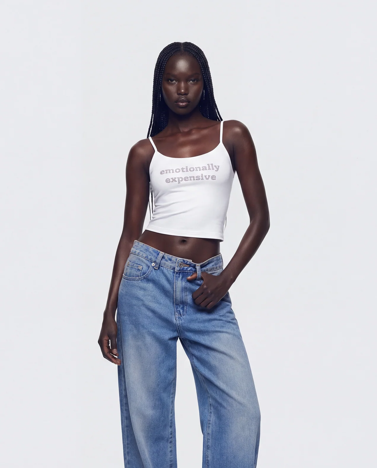 Elli White Rhinestone Slogan Cami Top - Image 3