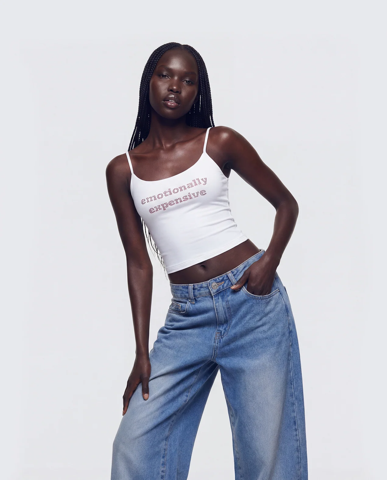 Elli White Rhinestone Slogan Cami Top - Image 4