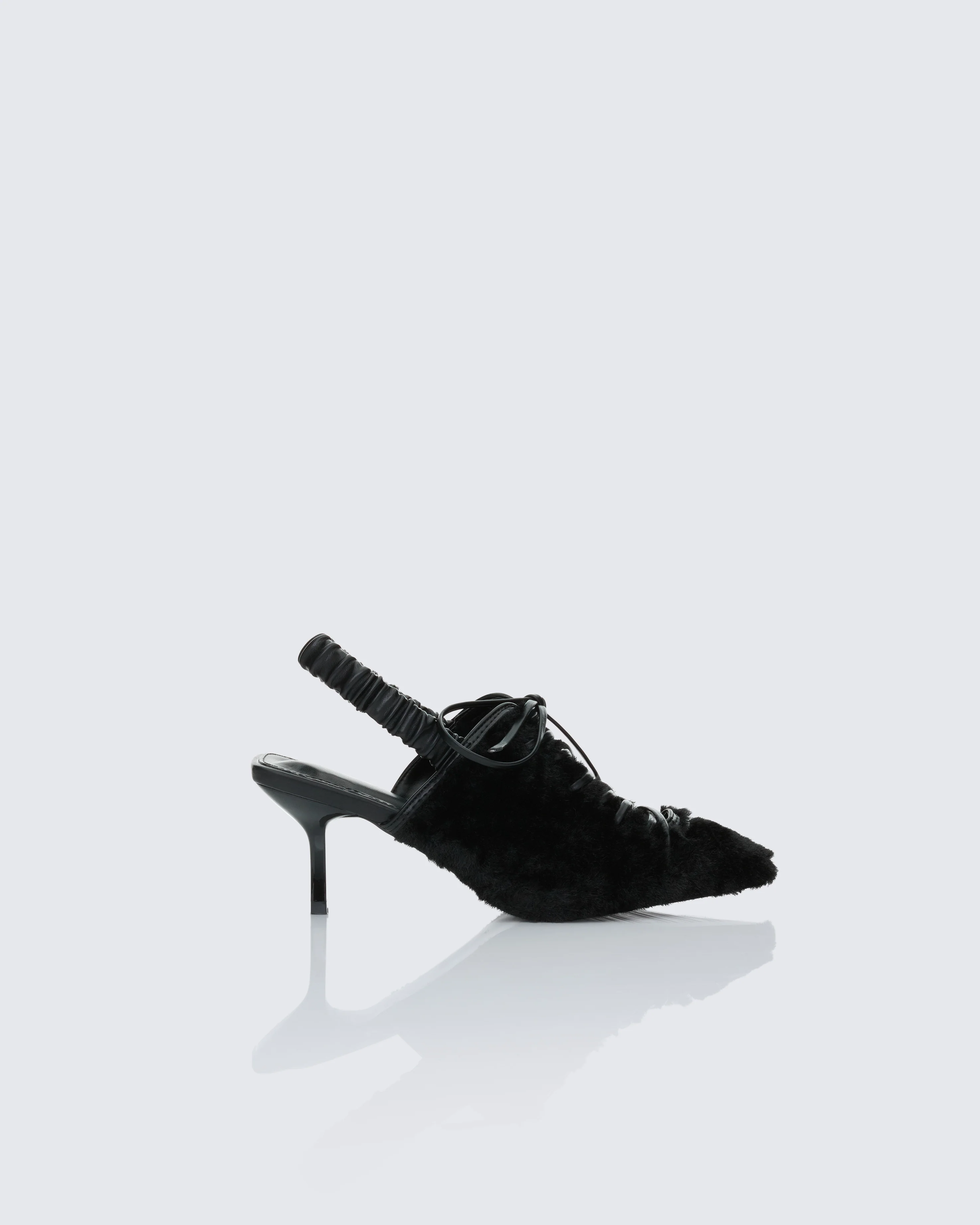 Esme Black Fur Lace Up Corset Mule