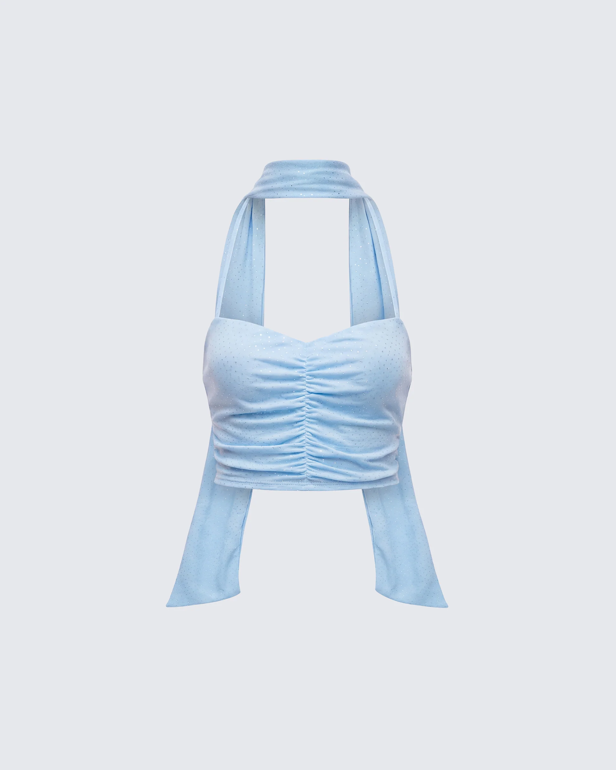 Gal Blue Sparkle Jersey Ruched Front Top