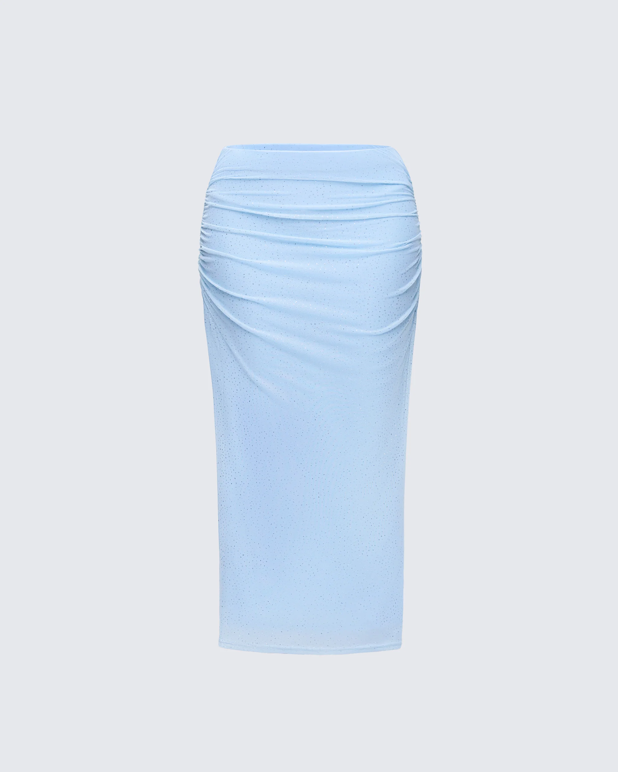 Gal Blue Sparkly Ruched Side Midi Skirt