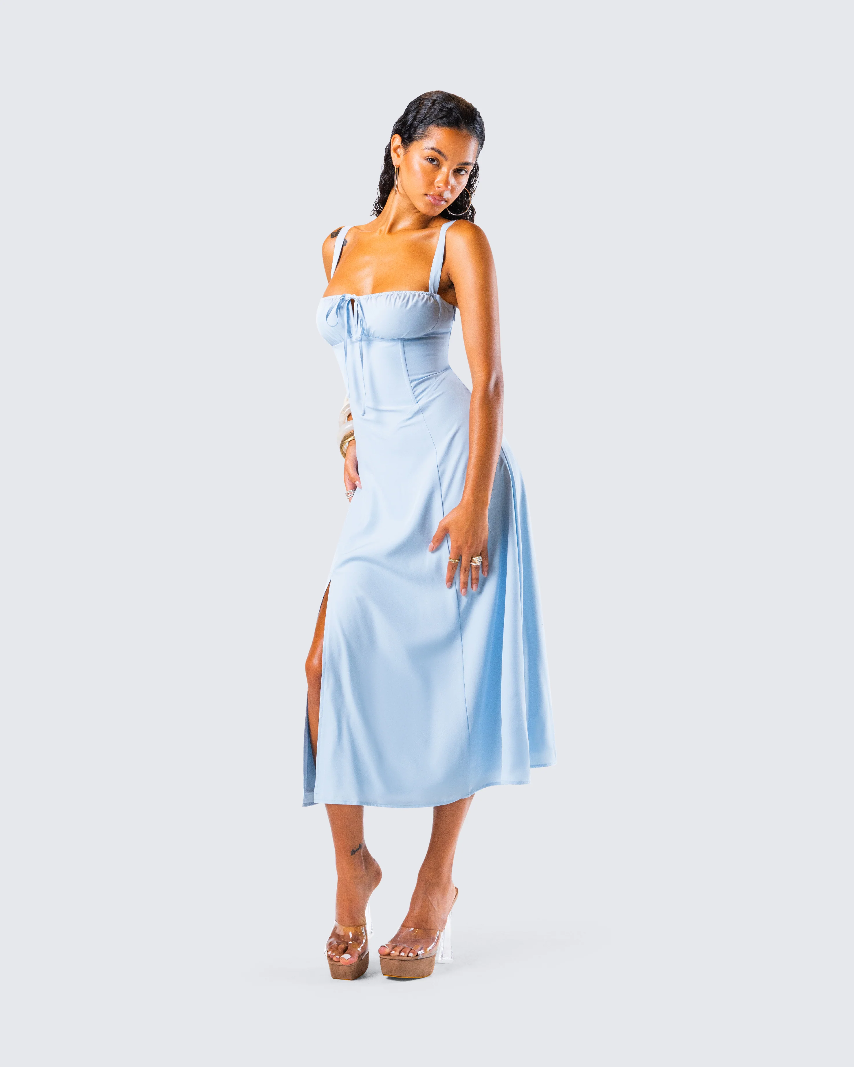 Hera Blue Corset Midi Dress - Image 7