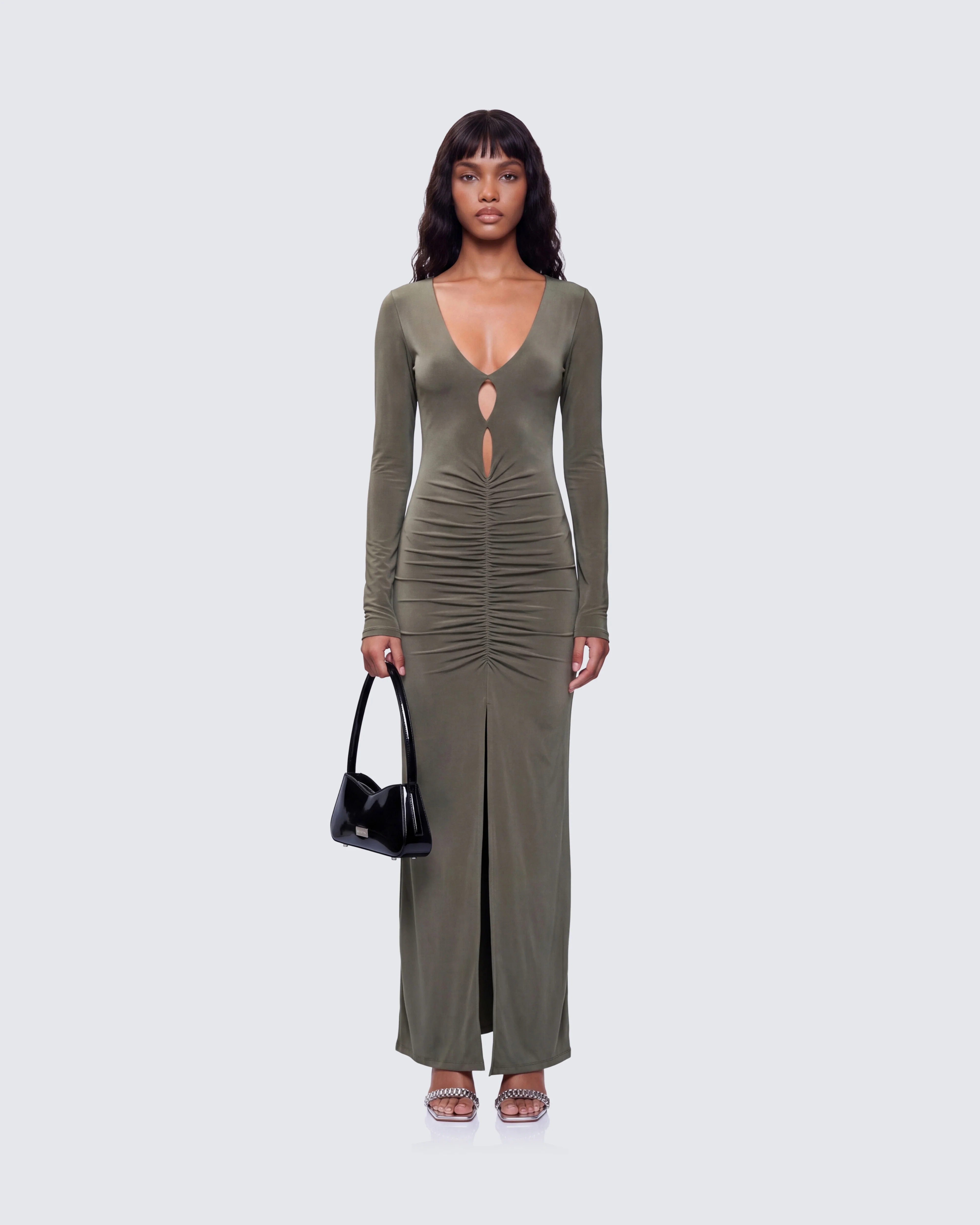 Isley Green Cut Out Ruched Maxi Dress - Image 3