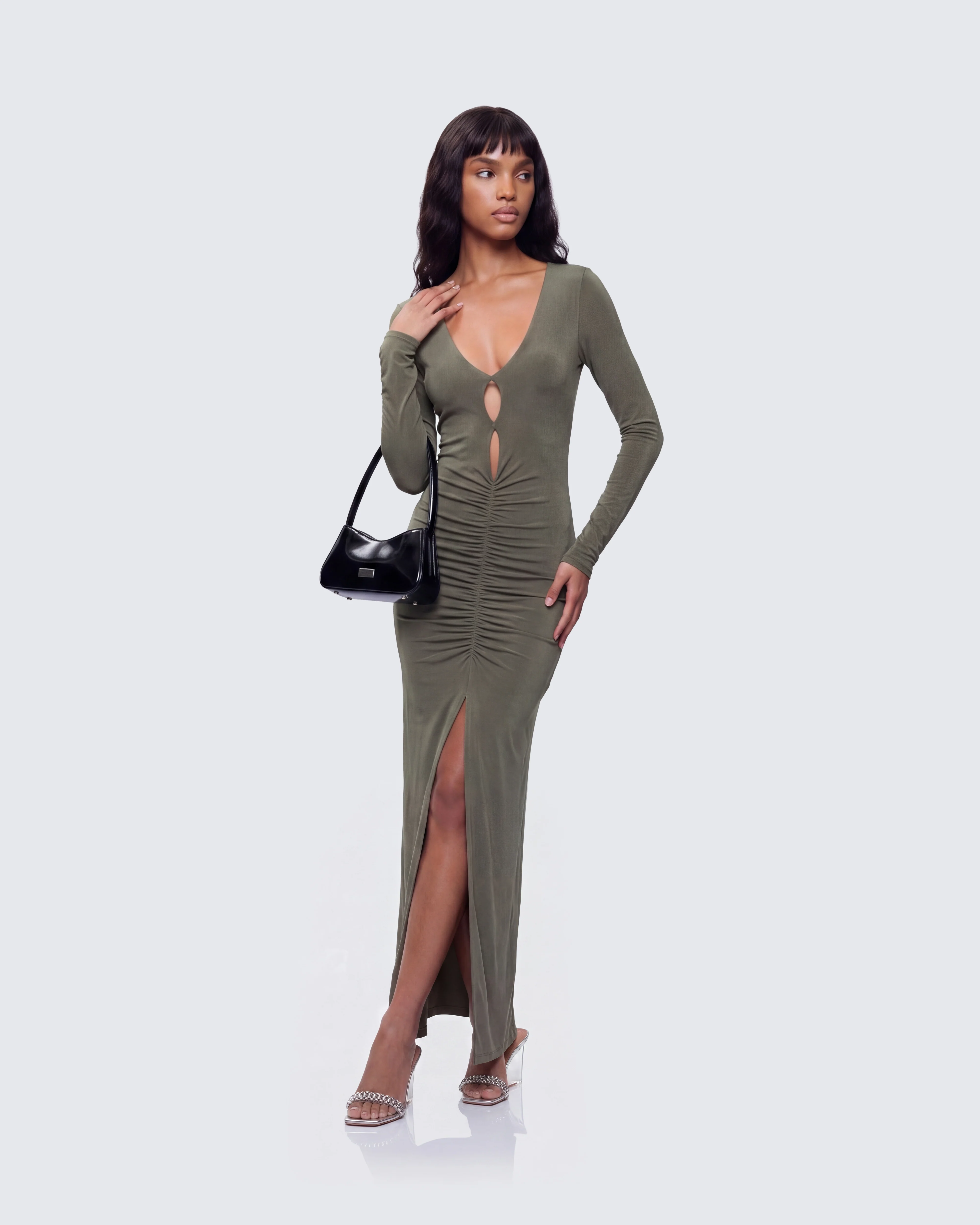 Isley Green Cut Out Ruched Maxi Dress - Image 5