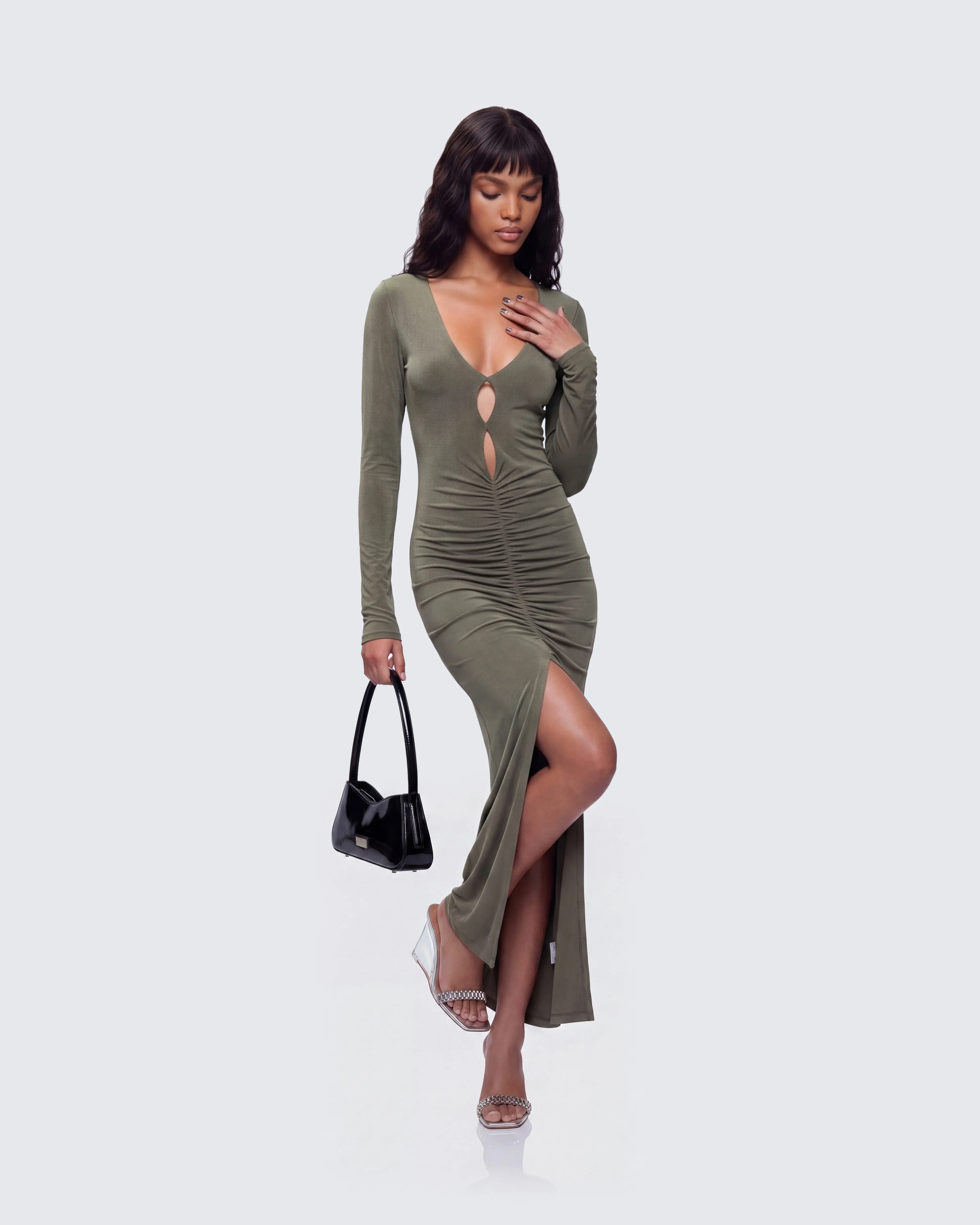Isley Green Cut Out Ruched Maxi Dress - Image 4