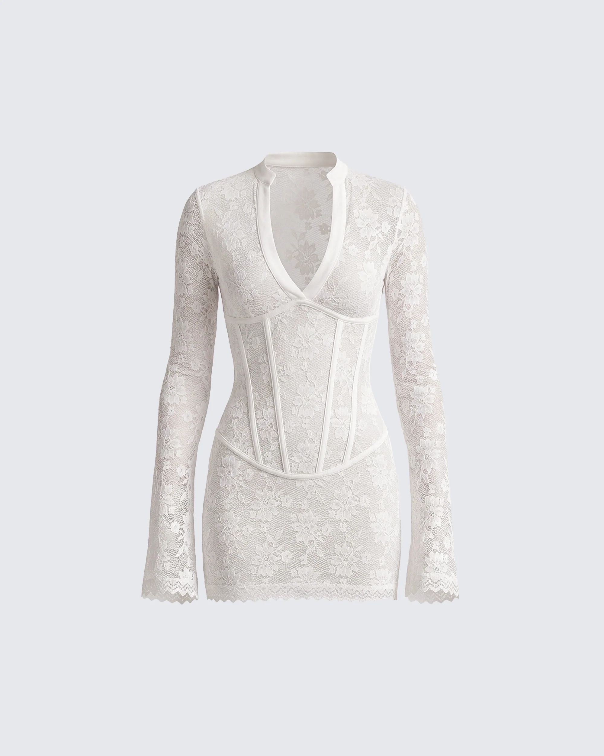 Janie White Lace Sheer Corset Waist Dress