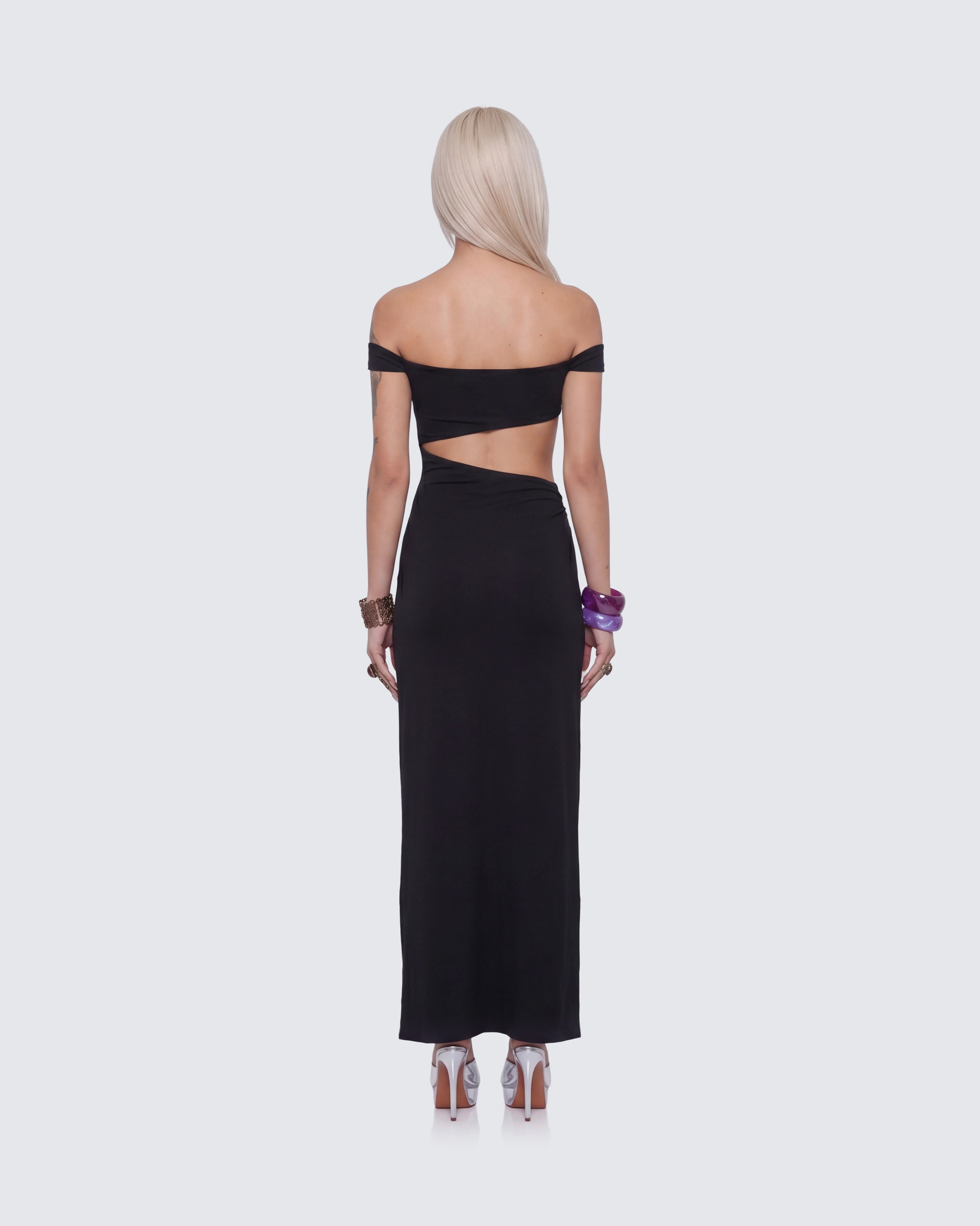 Janine Black Cut Out Maxi Dress - Image 5