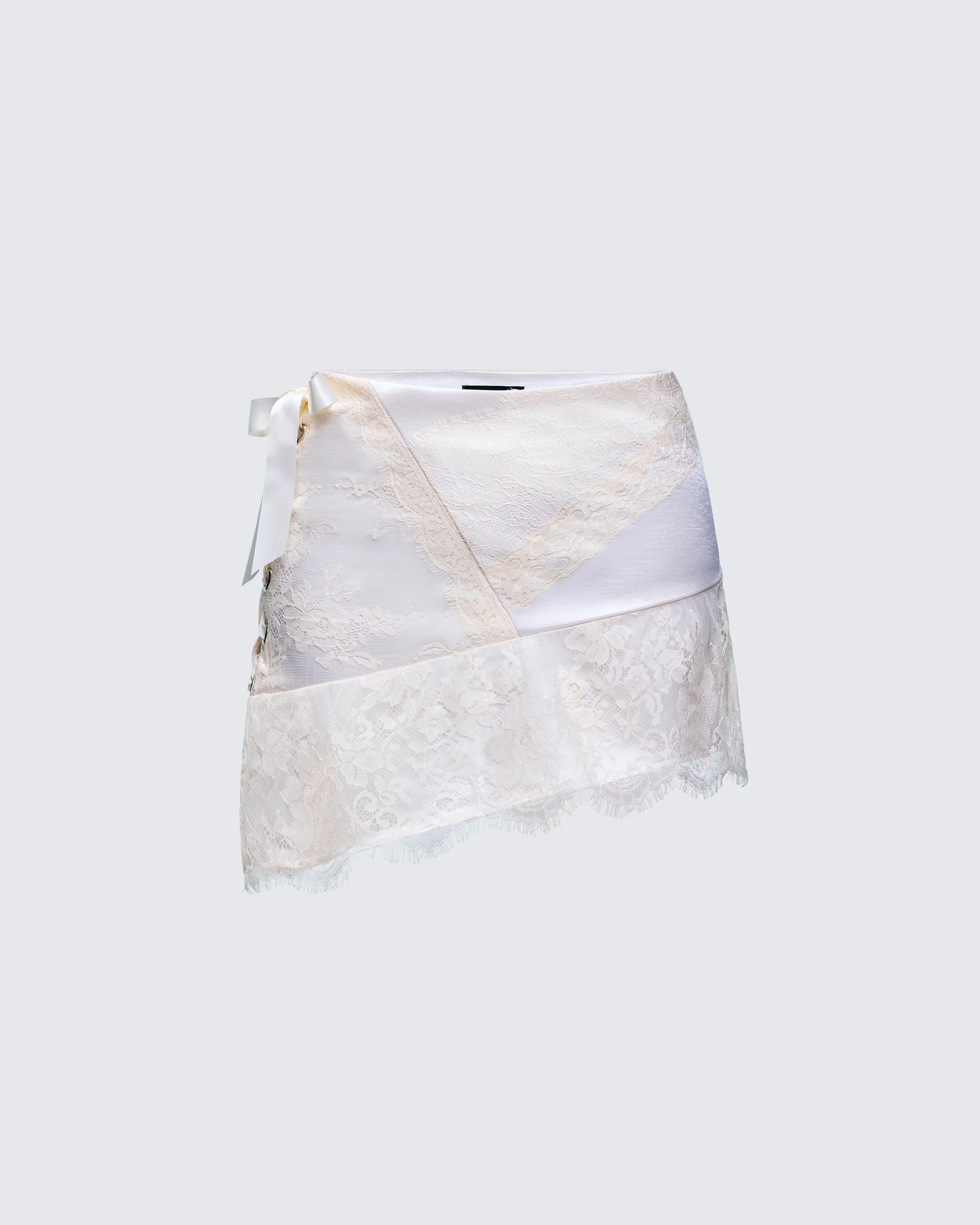 Josette White Satin Lace Up Skirt