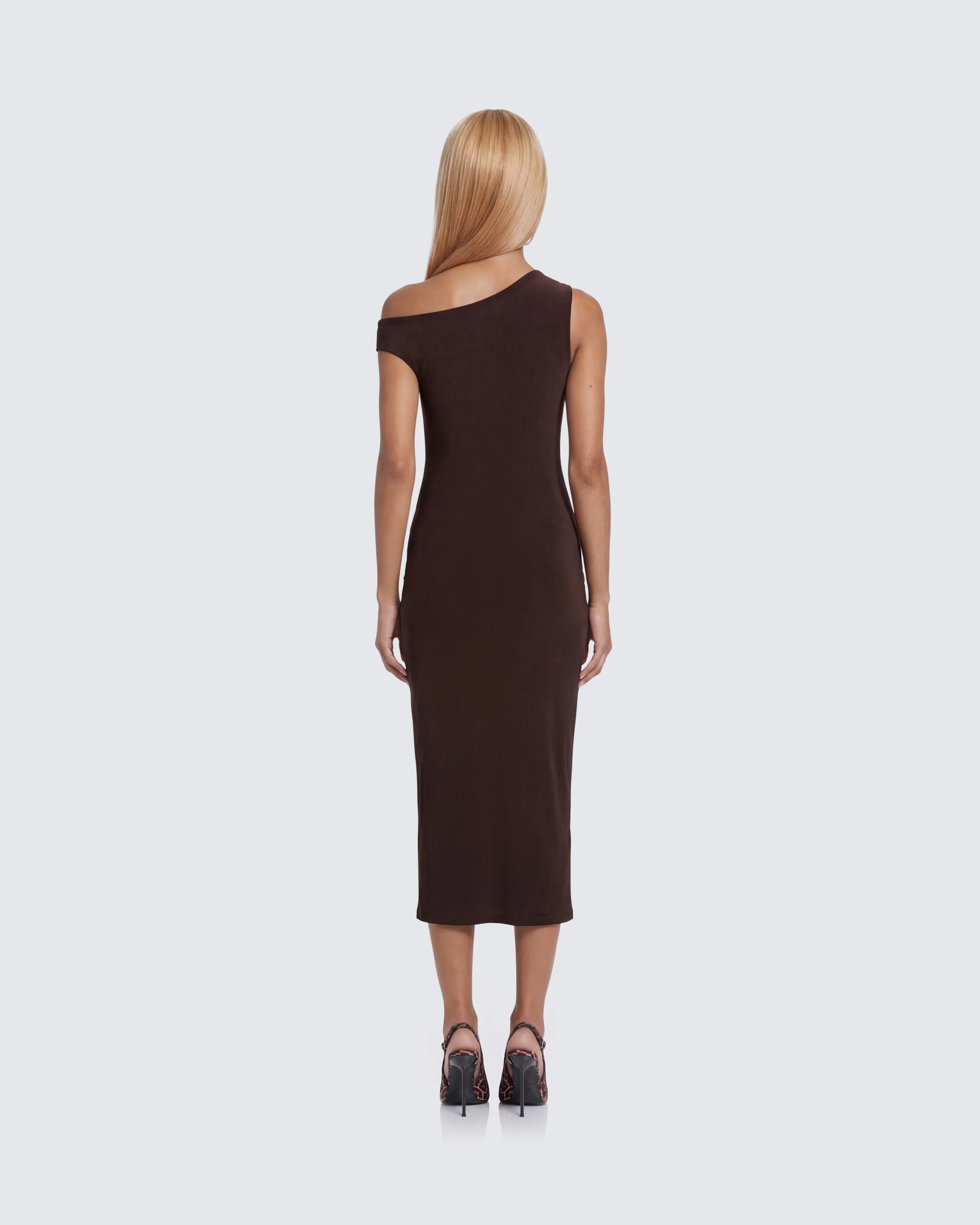 Justyna Brown Slash Neck Assym Dress - Image 5