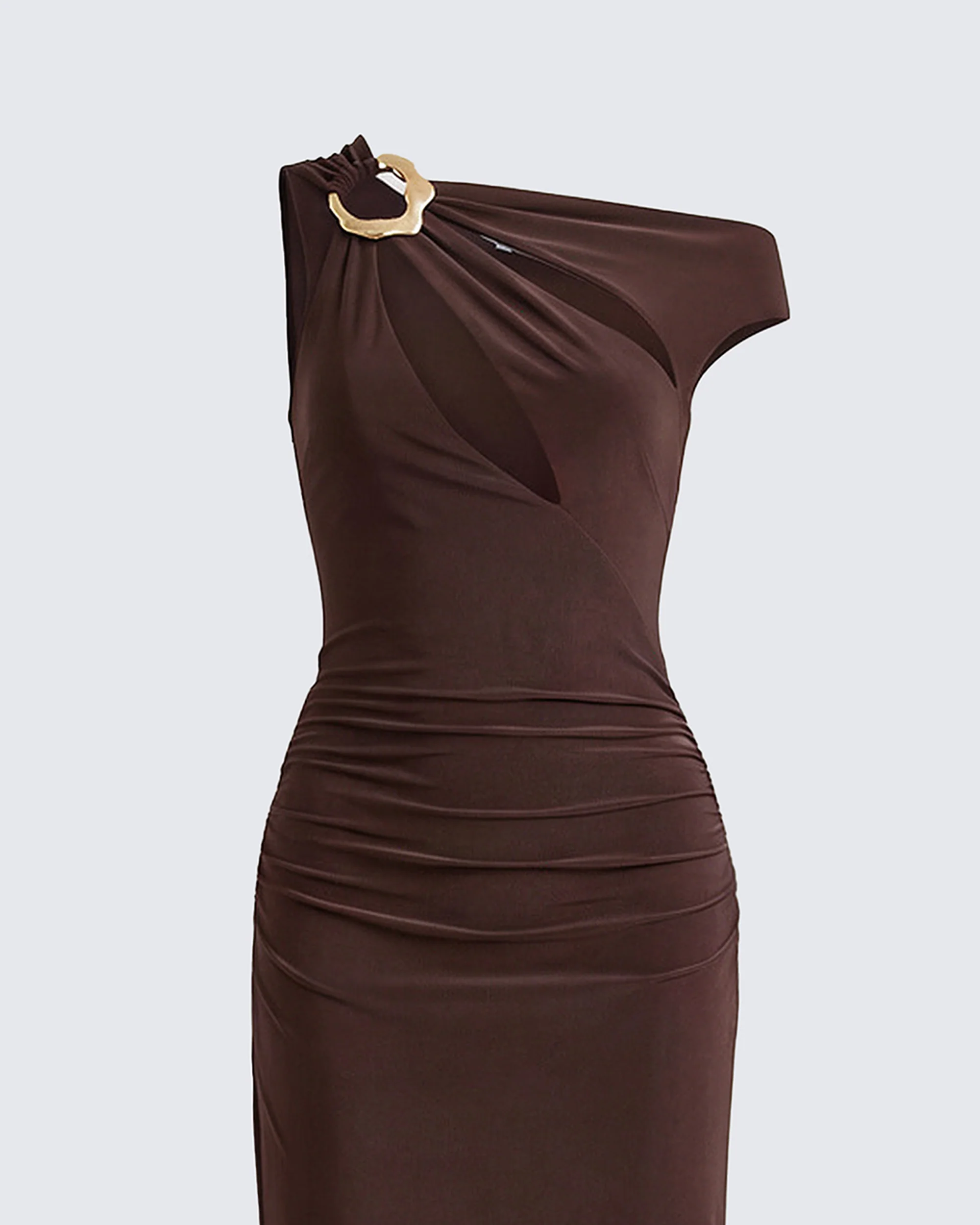 Justyna Brown Slash Neck Assym Dress - Image 6