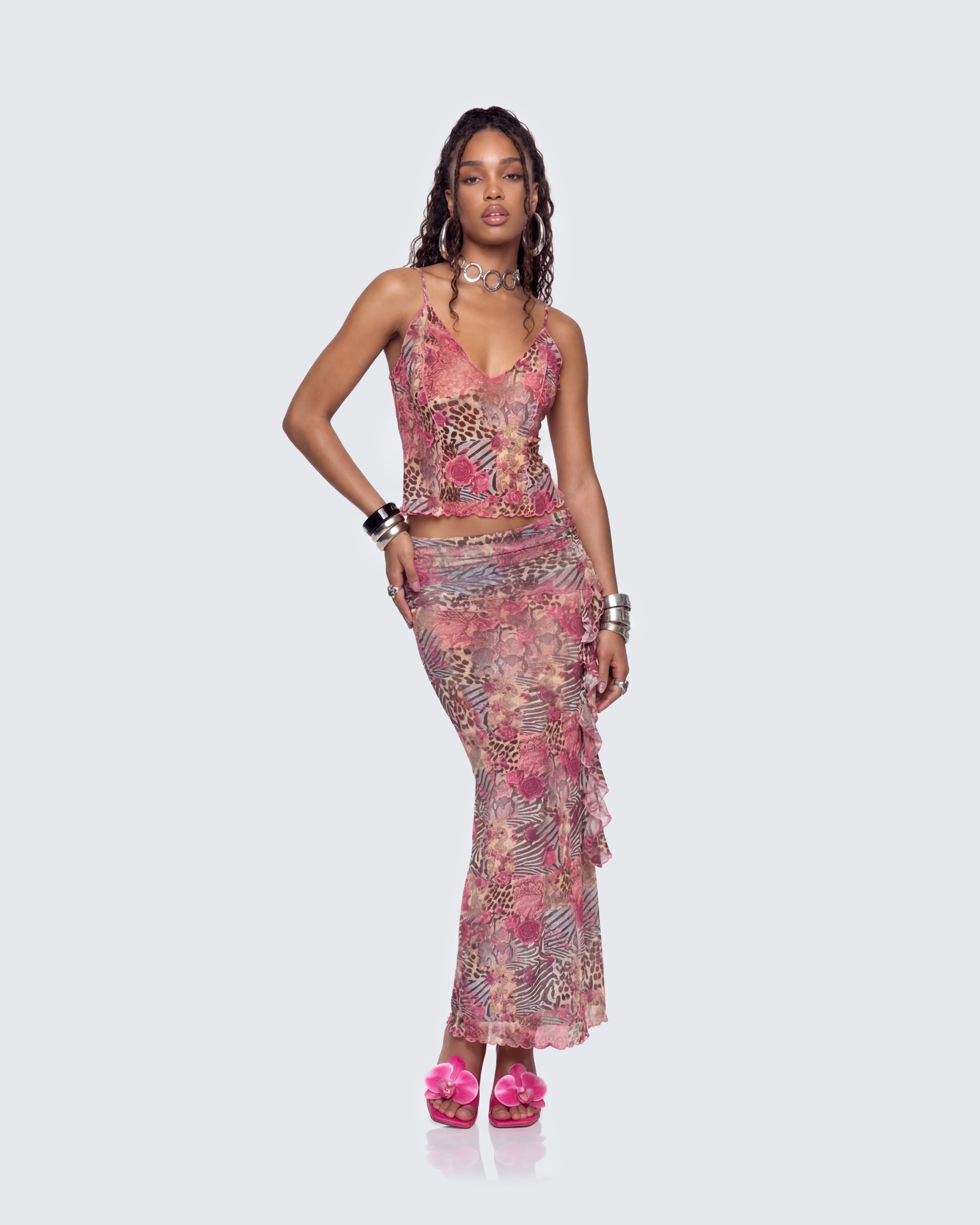 Kani Multi Printed Mesh Maxi Skirt - Image 5