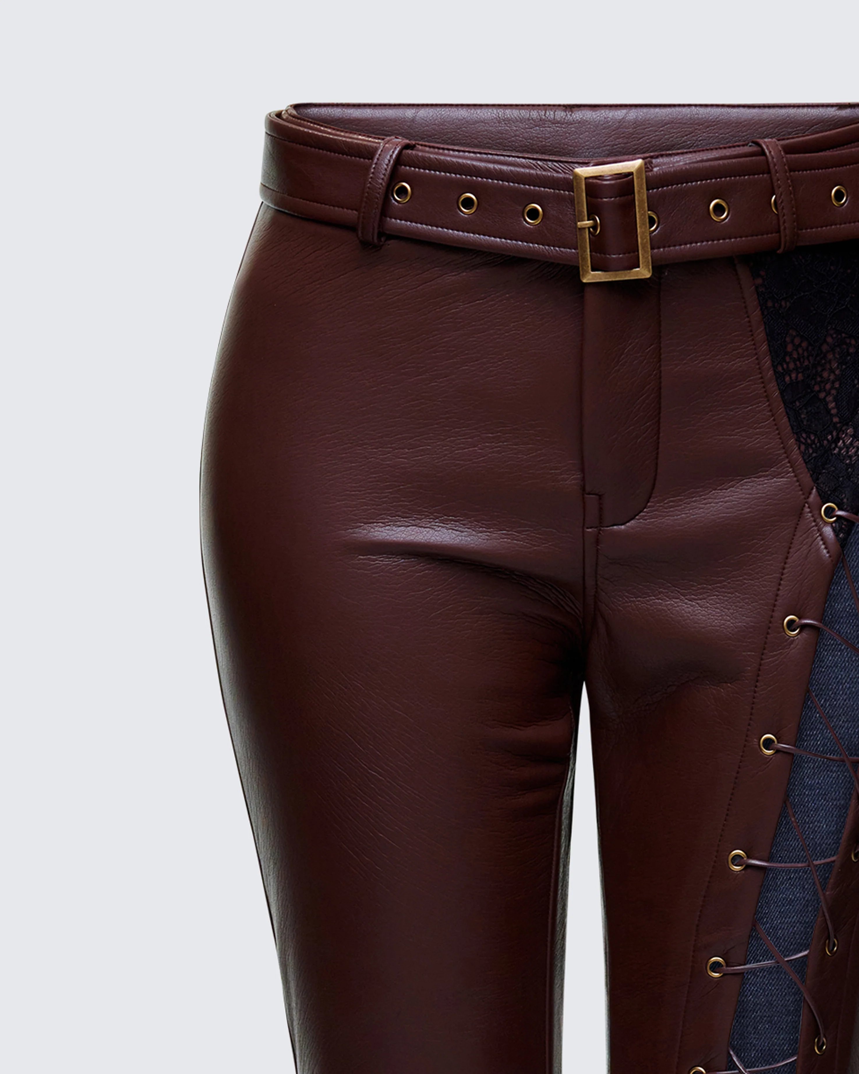 Liora Brown Vegan Leather Laced Pants - Image 6