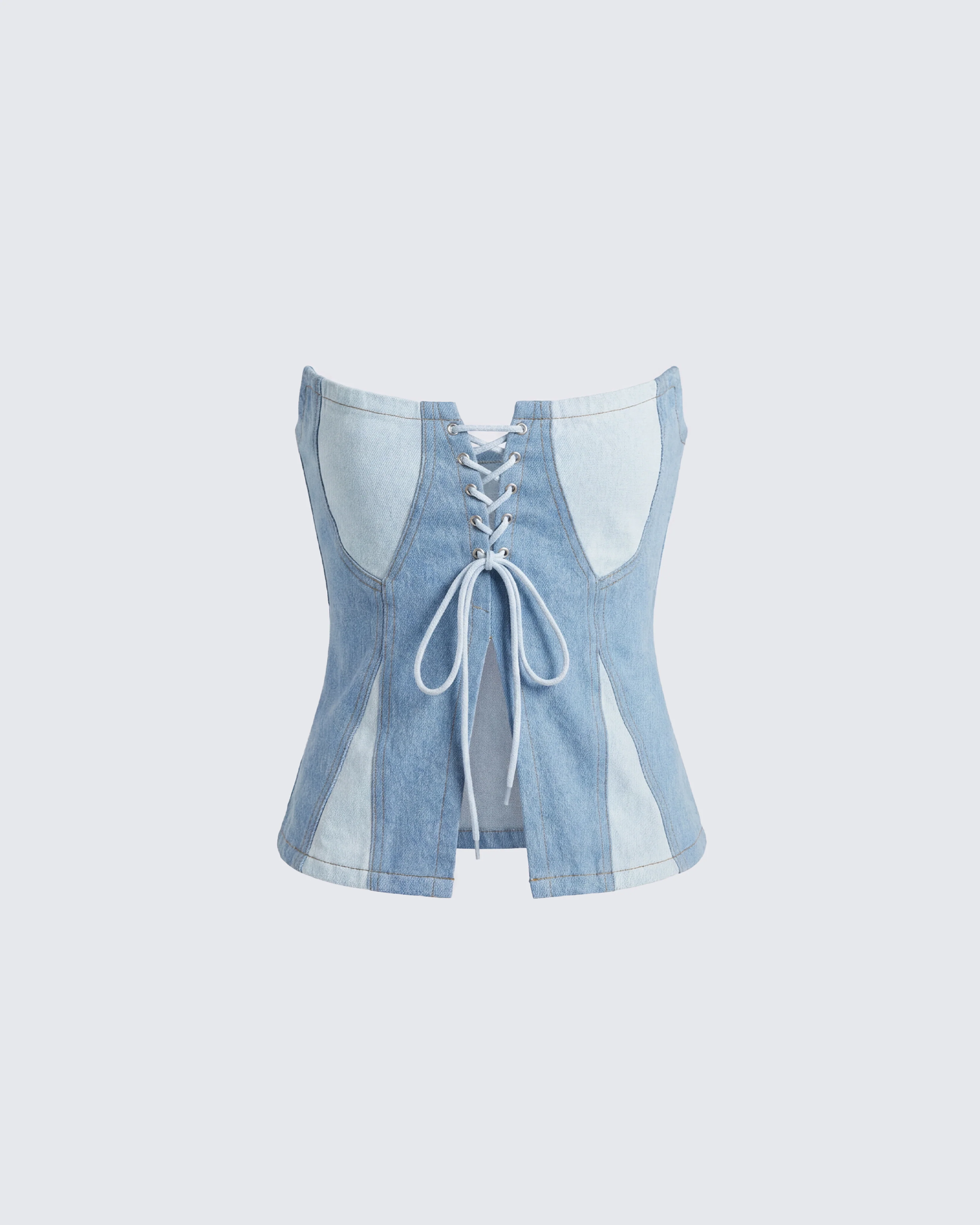 Liori Strapless Blue Denim Top