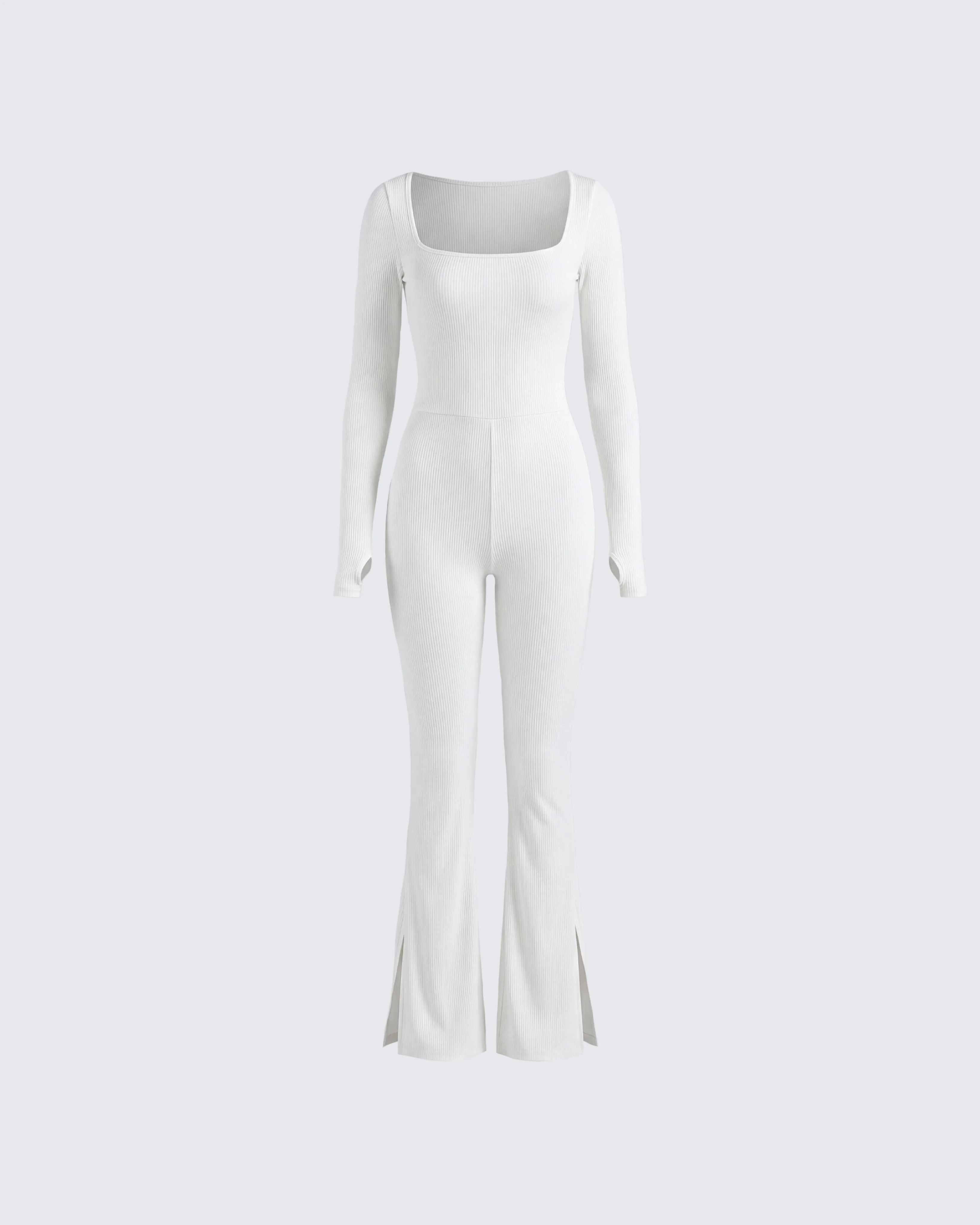 Lirien Ivory Rib Kick Floor Flare Jumpsuit