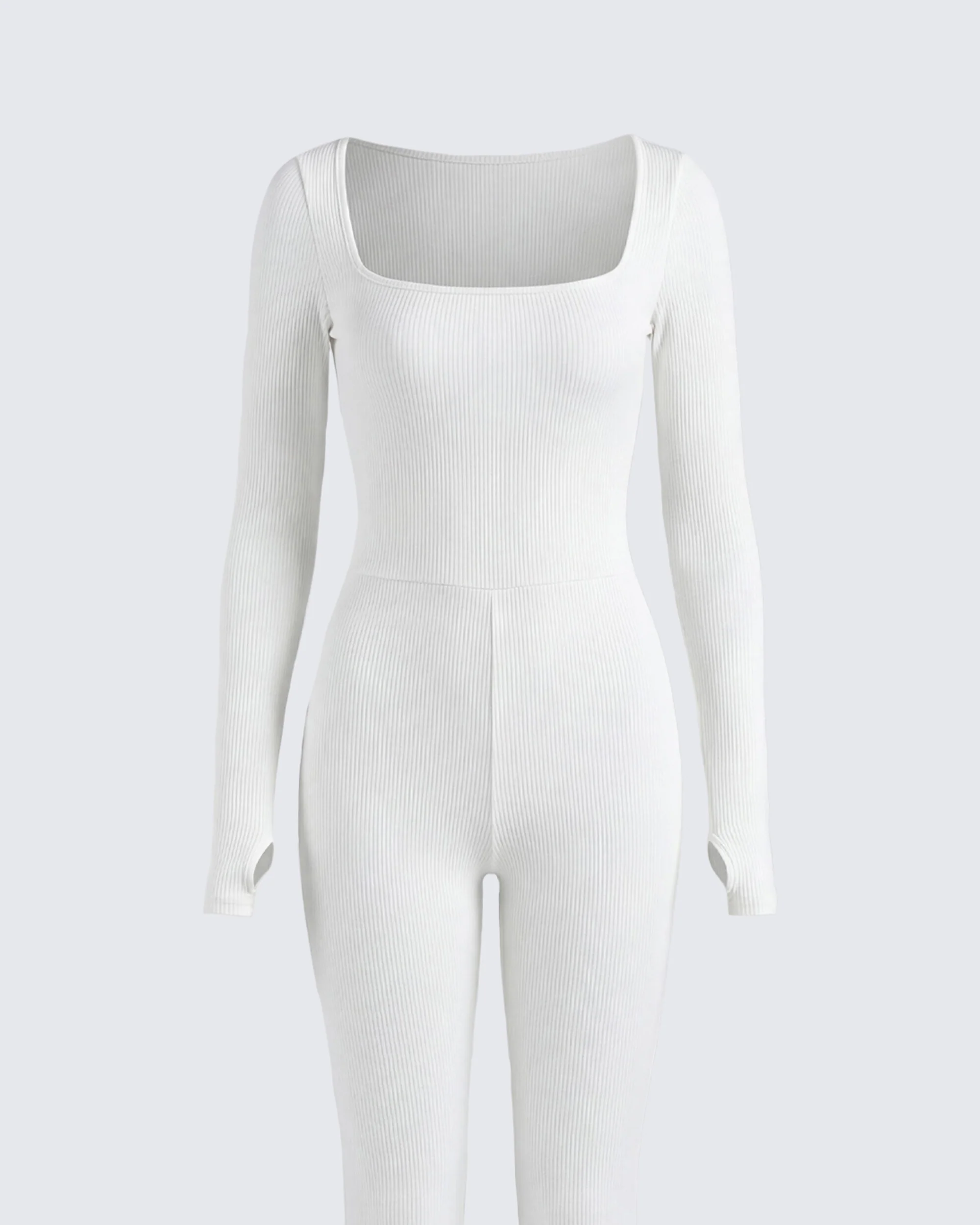 Lirien Ivory Rib Kick Floor Flare Jumpsuit - Image 6