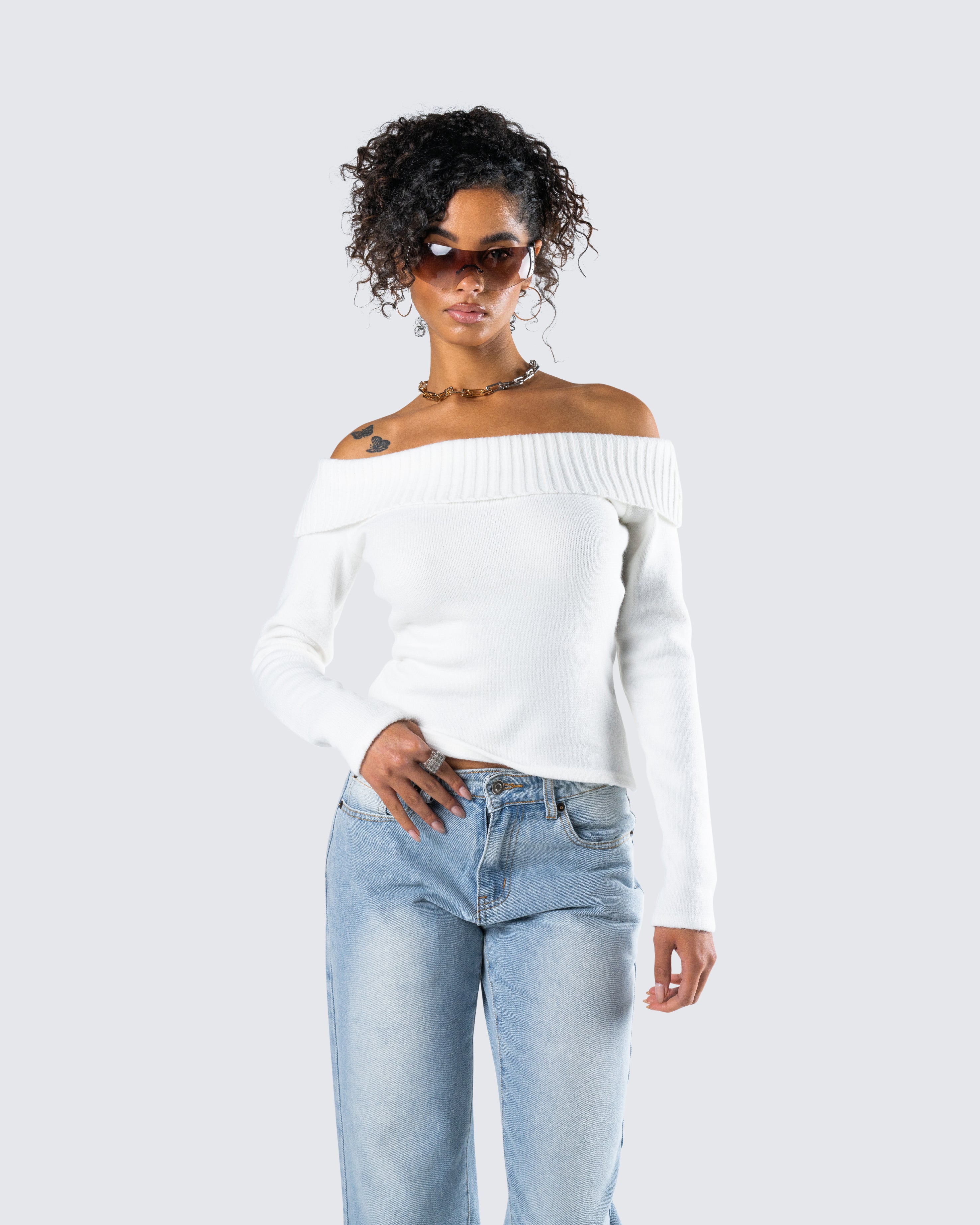 Lorraine White Sweater Knit Top - Image 8