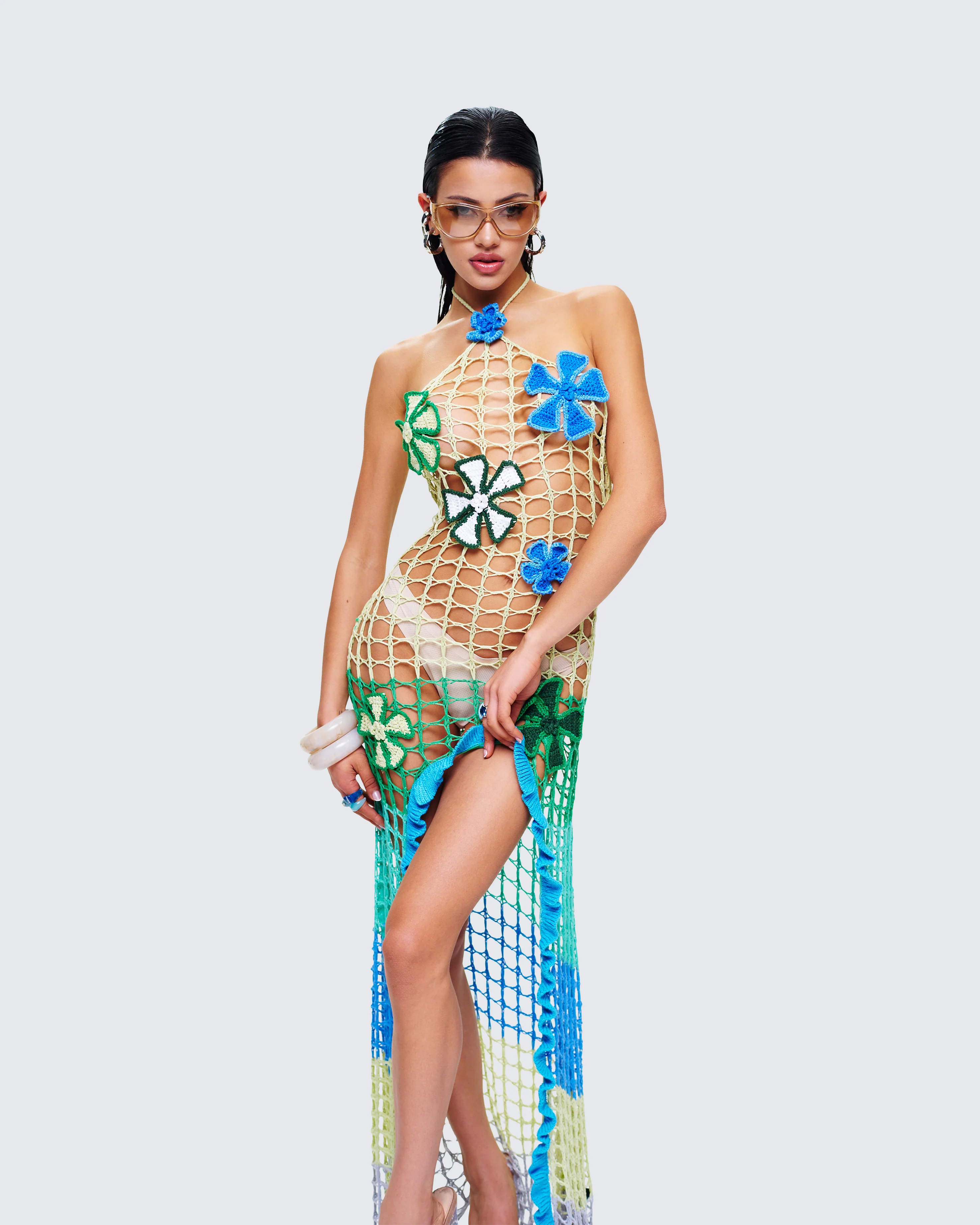 Mael Multi Crochet Floral Applique Dress - Image 7