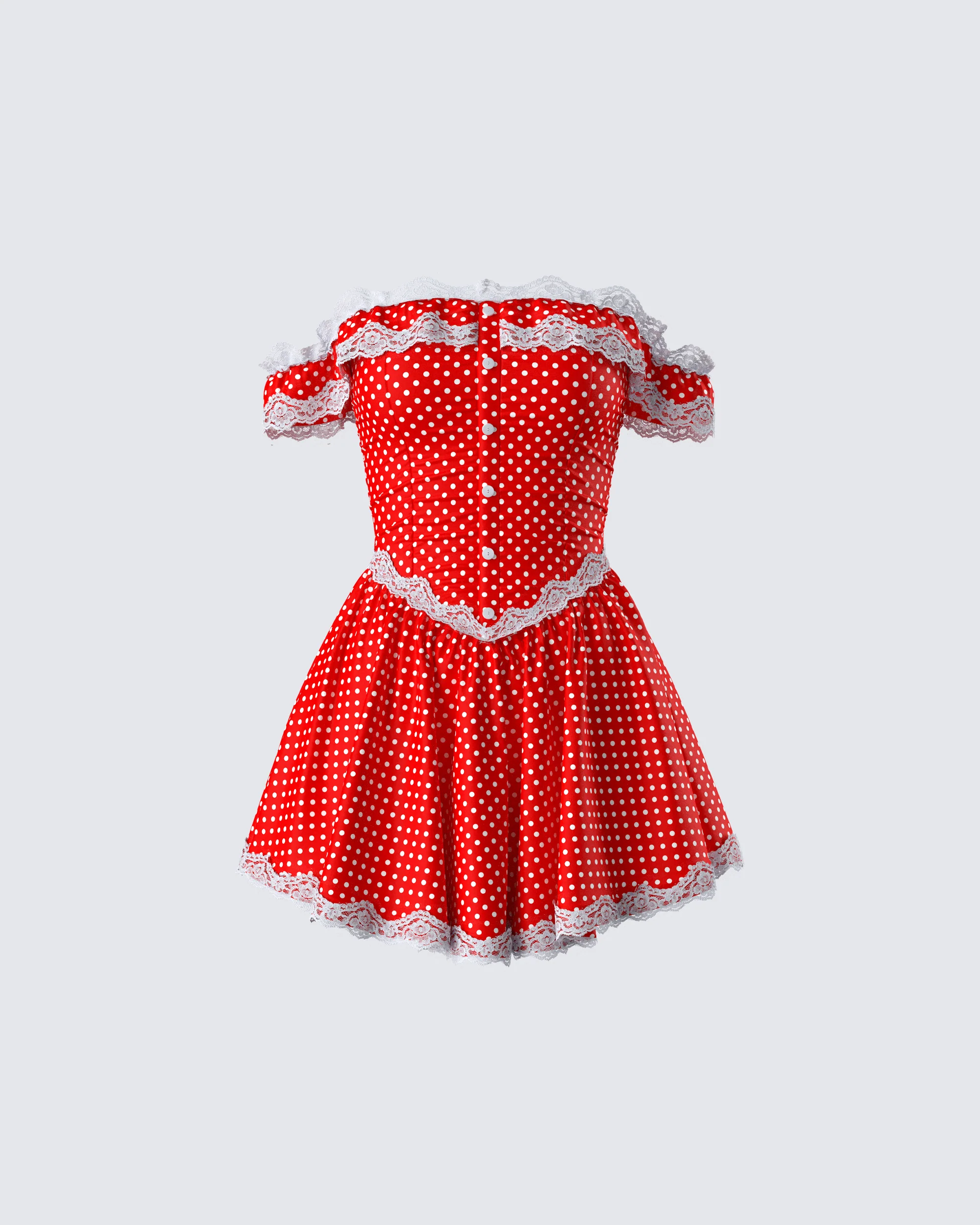 Masami Red Polka Dot Off Shoulder Dress
