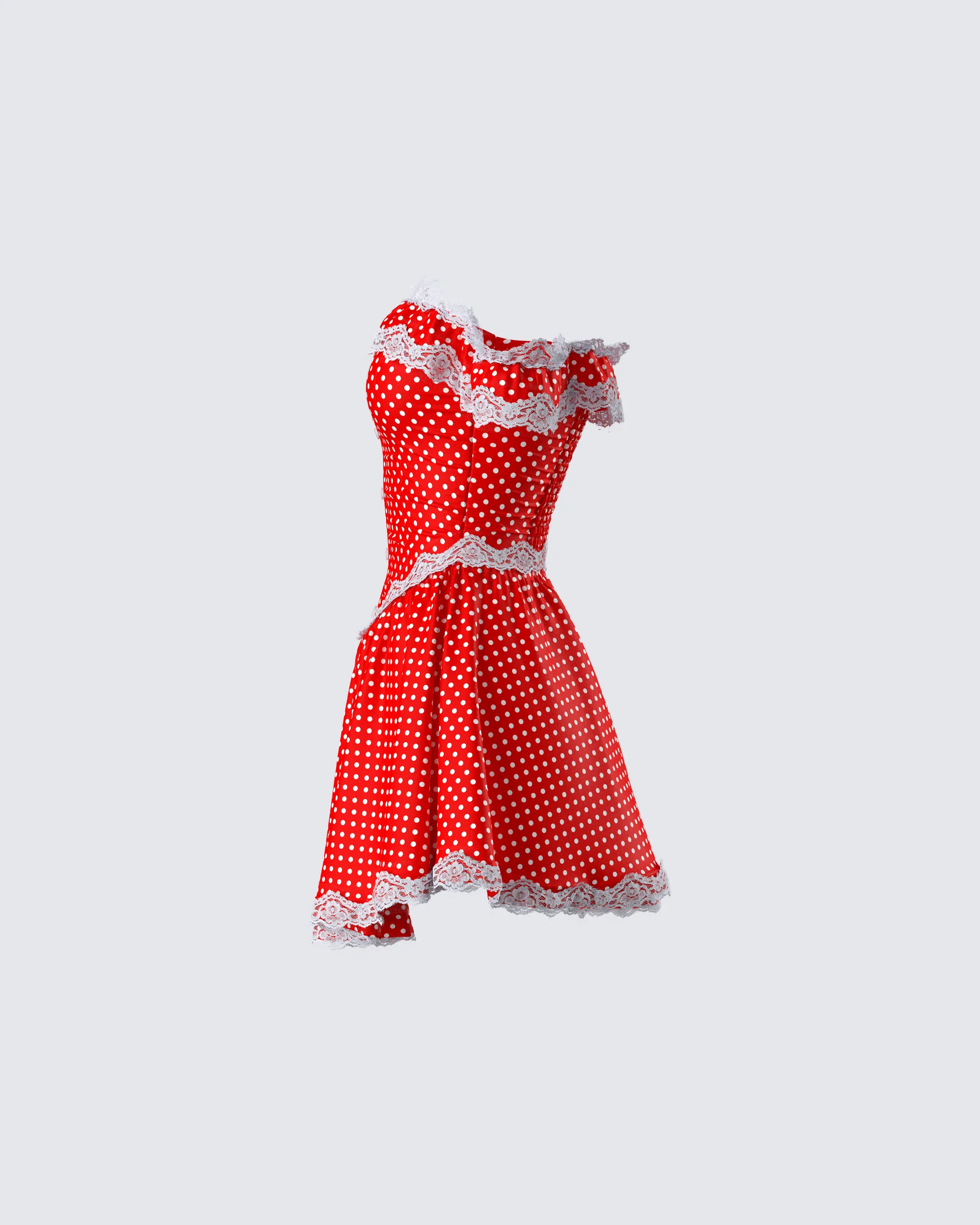 Masami Red Polka Dot Off Shoulder Dress - Image 2