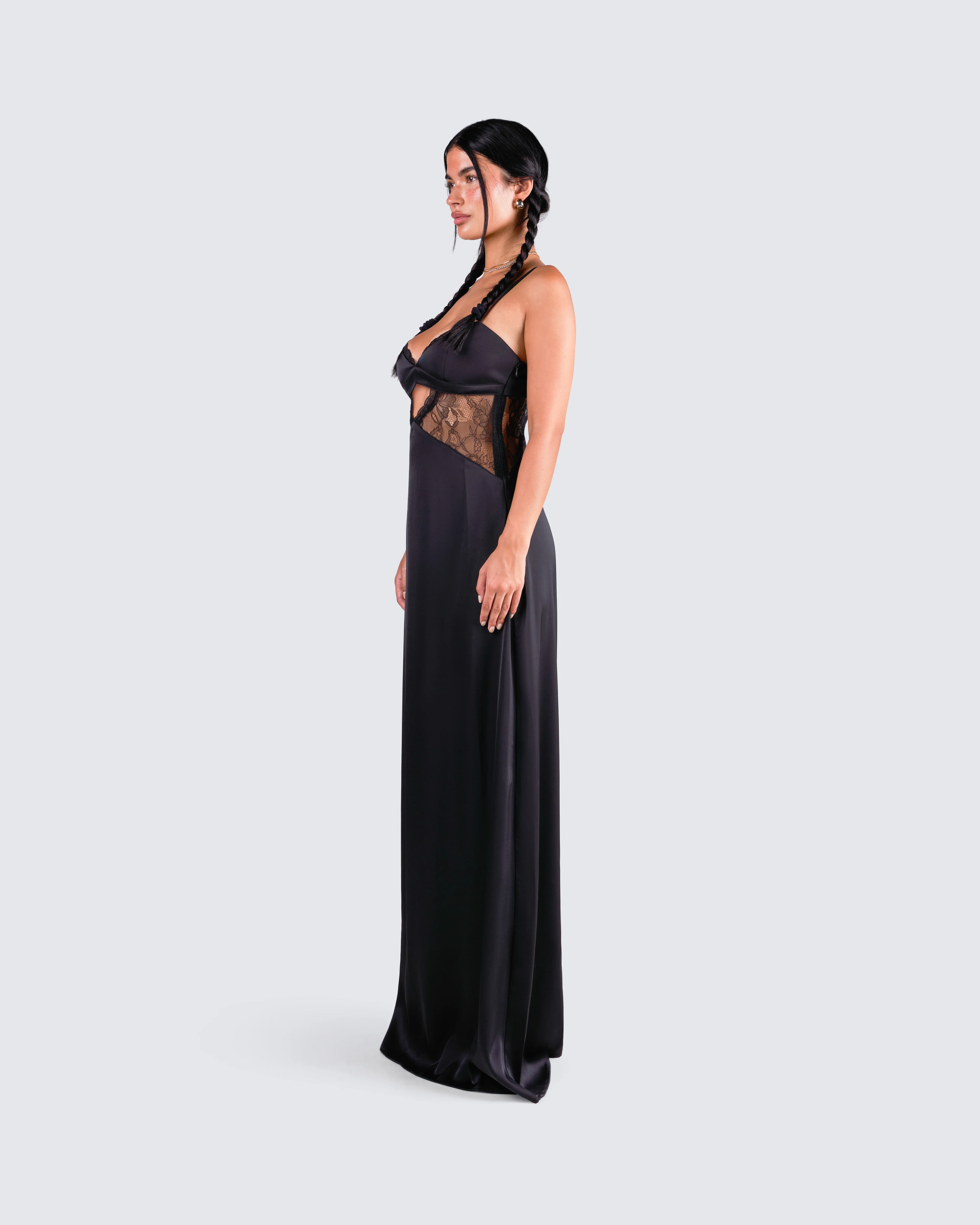 Mei Black Lace Insert Maxi Dress - Image 7