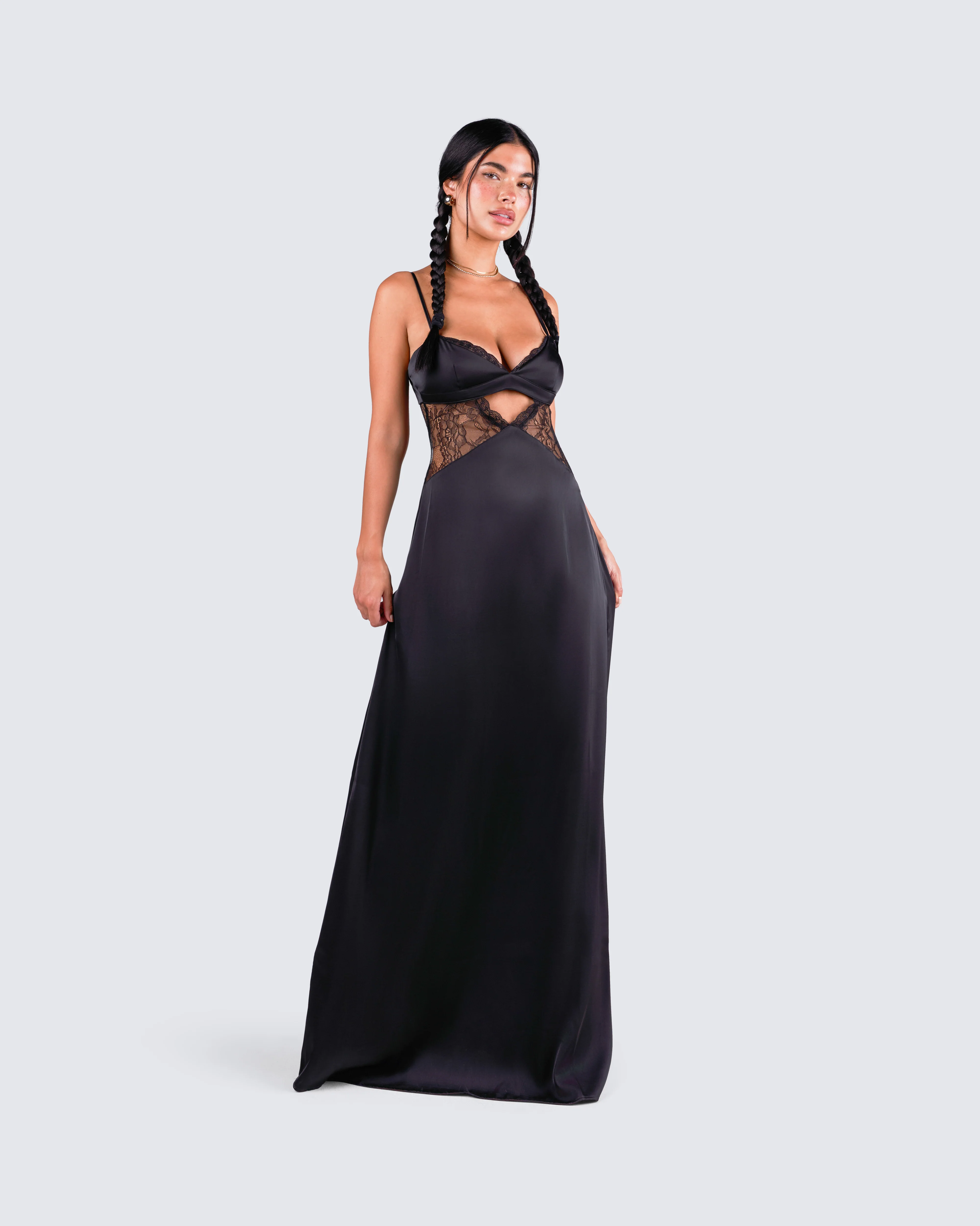 Mei Black Lace Insert Maxi Dress - Image 8