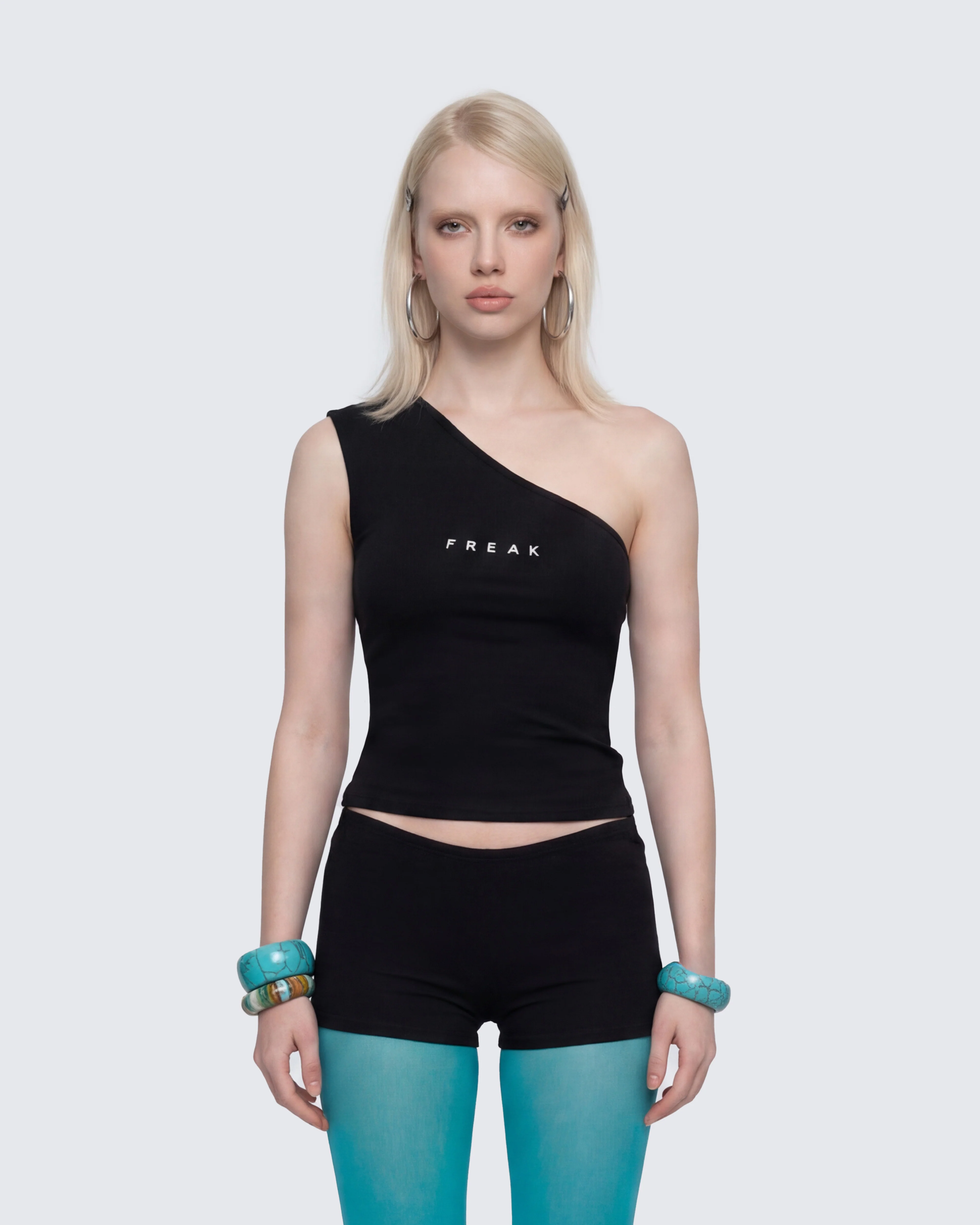 Mei Black One Shoulder Graphic Top - Image 2